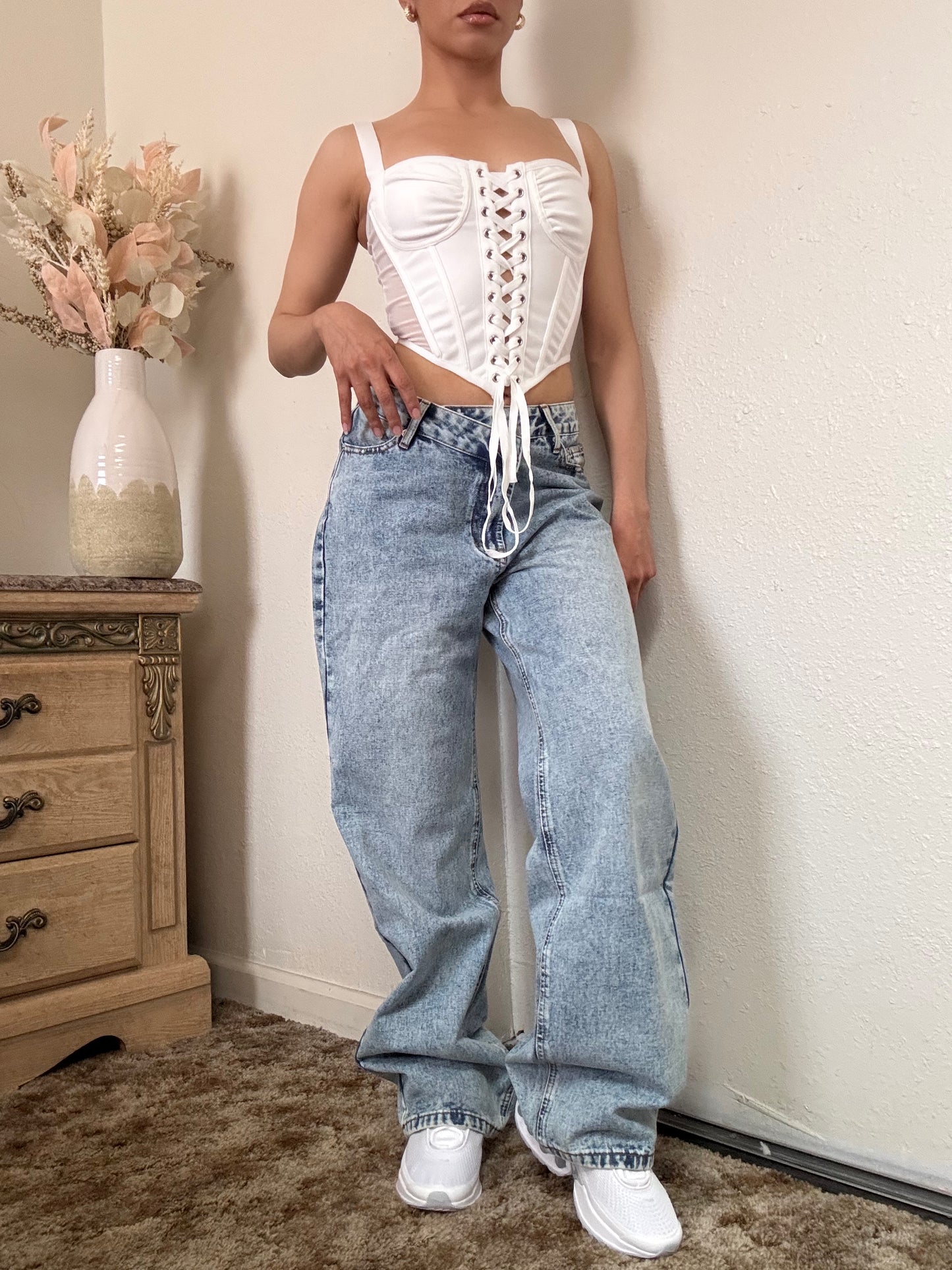 Mid Rise Straight Leg Jeans
