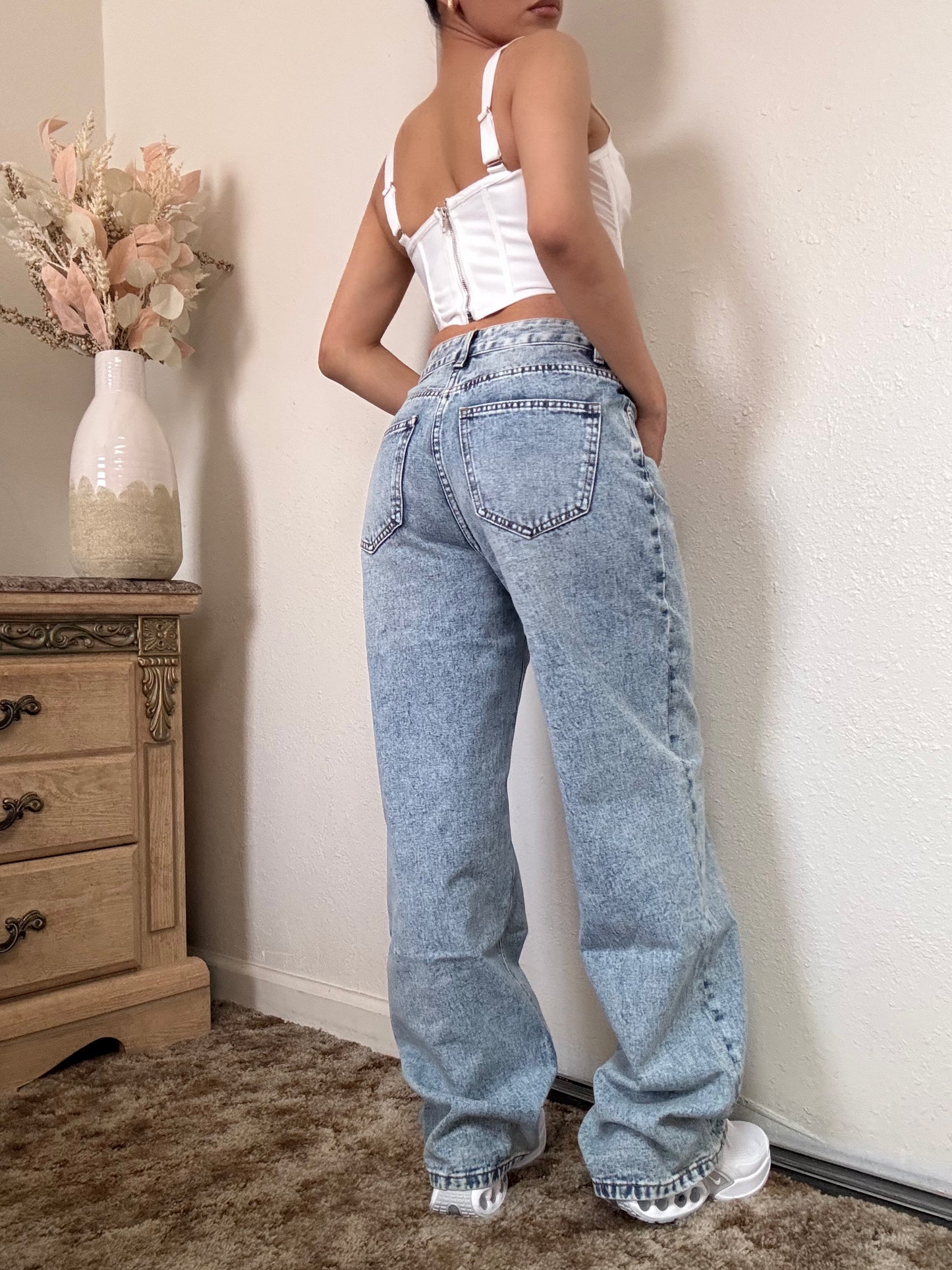 Mid Rise Straight Leg Jeans