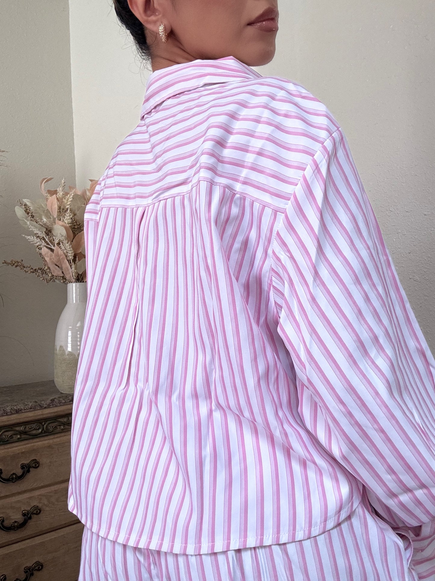 Ariana Striped Long Sleeve Shirt -Pink