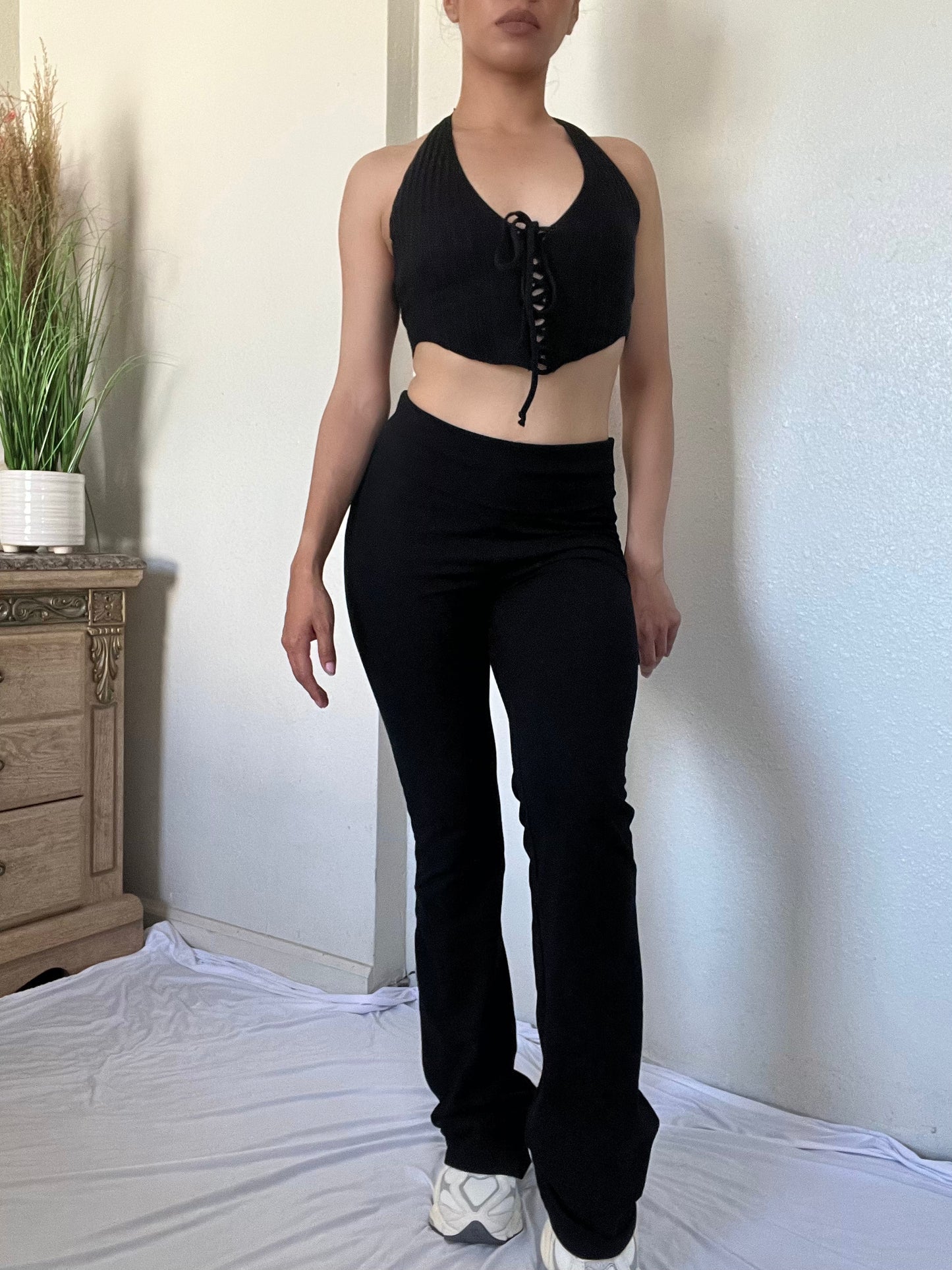 High Waist Flared Leggings -Black