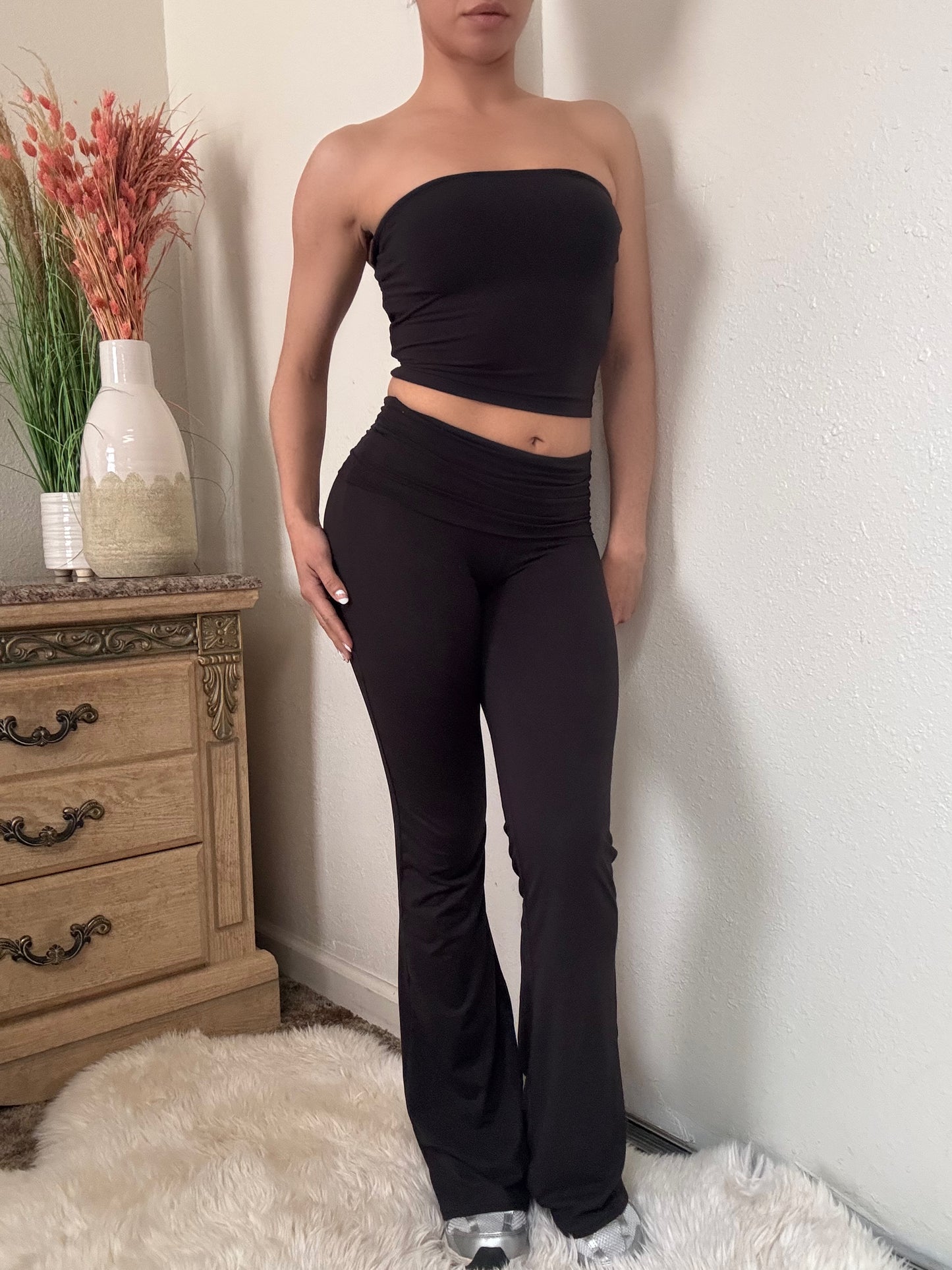 Ultra Soft Fold Over Pants -Black