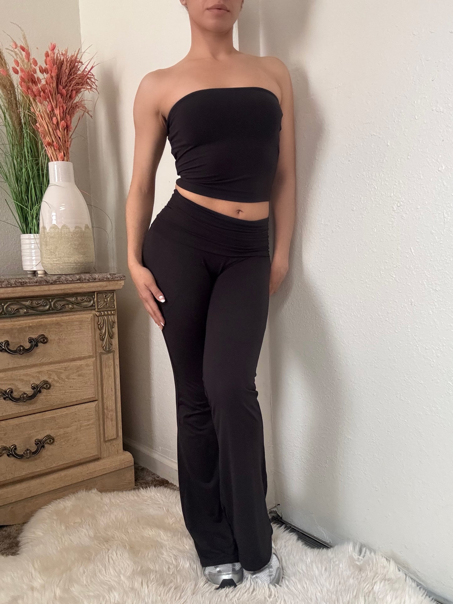 Ultra Soft Fold Over Pants -Black