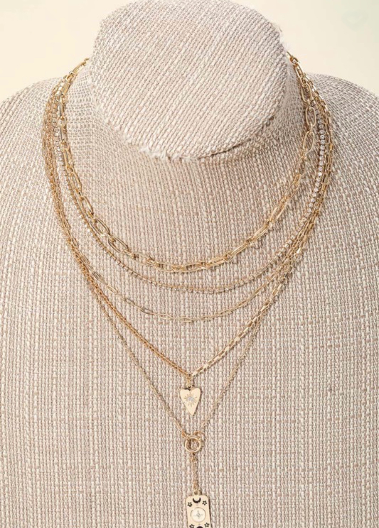 Layered Heart Moon Star Charm Necklace -Gold