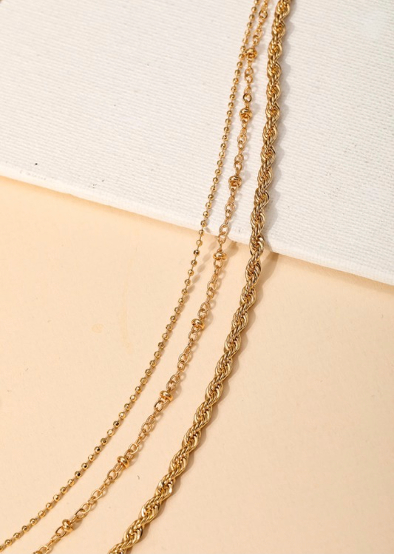 Layered Rope Chain Link Necklace Set -Gold