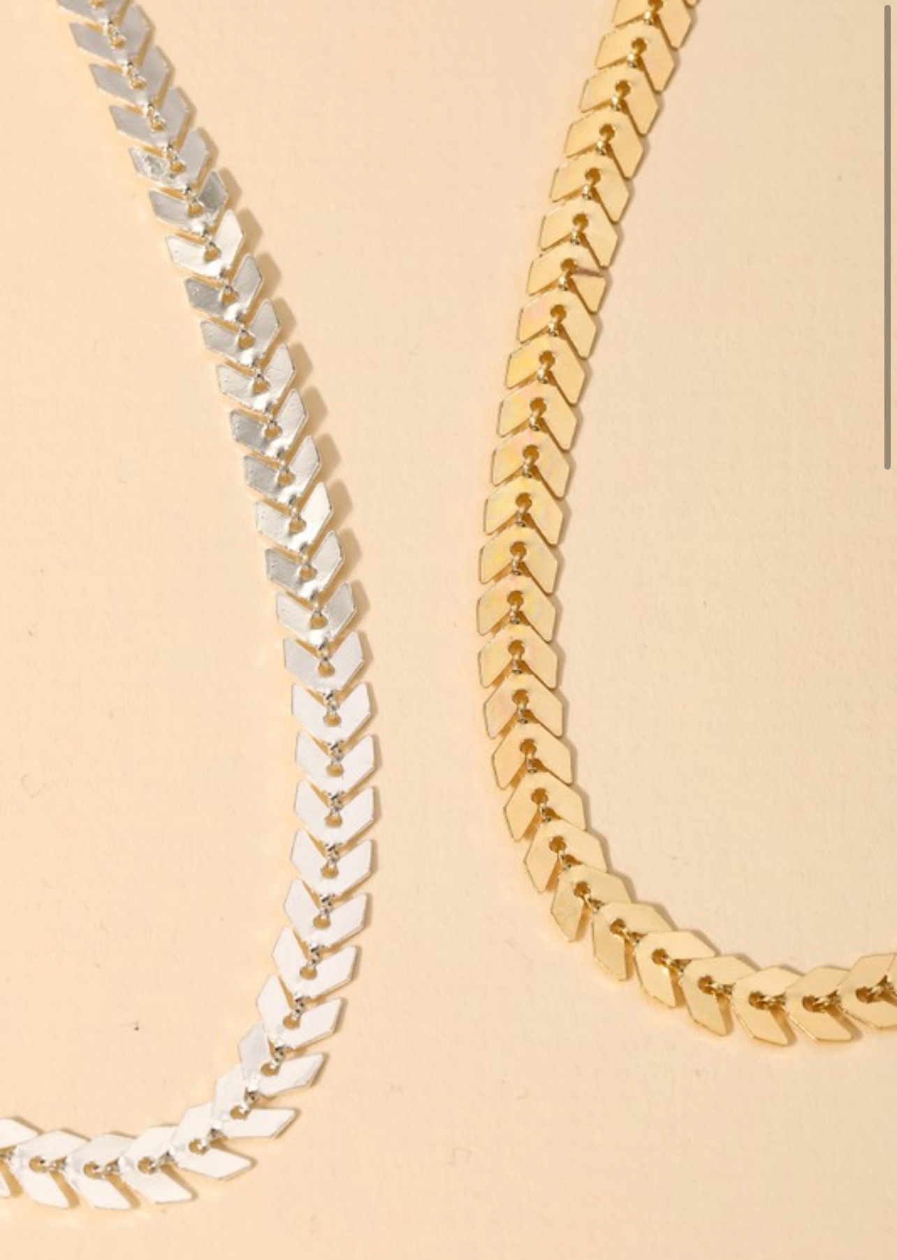 Chevron Chain Link Necklace Set -Silver