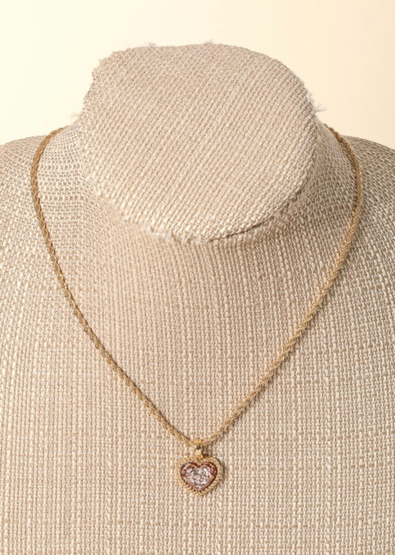 Glitter Heart Pendant Necklace Set -Gold/Rose Gold
