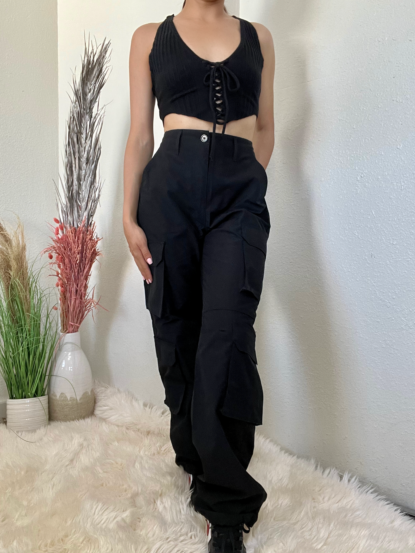 Double Cargo Pants -Black