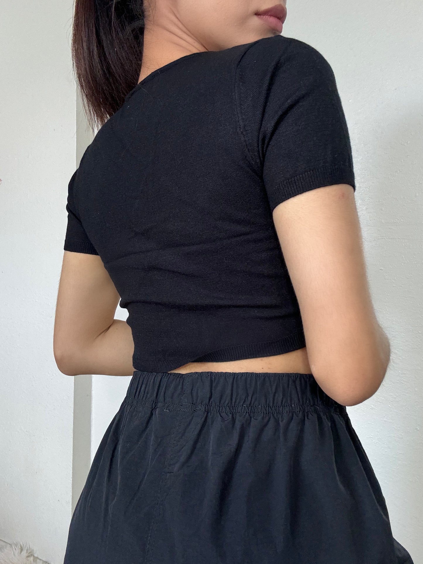 Twist Front Short Sleeve Top -Black
