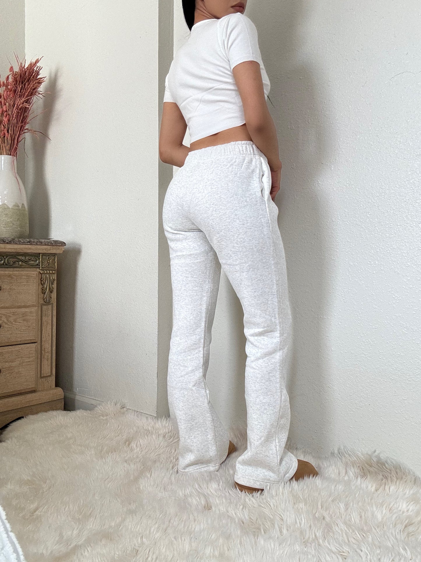 Essential Flare Fleece Sweatpants -Heather White