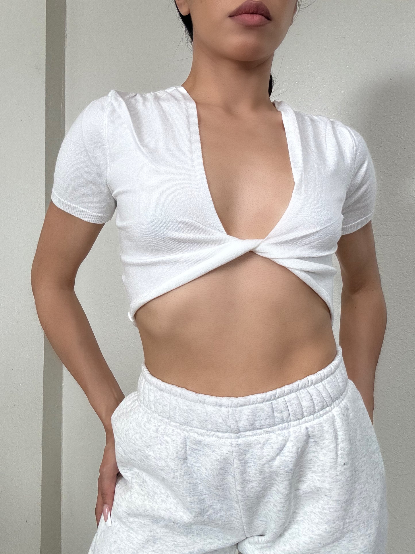 Twist Front Short Sleeve Top -White