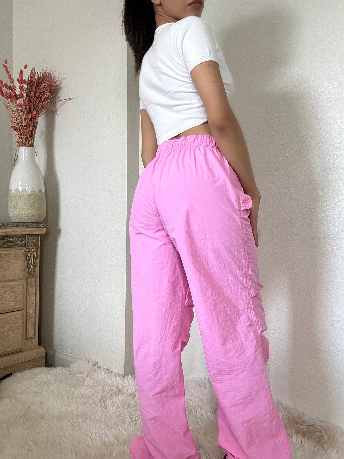 Loose Fit Parachute Pants -Pink