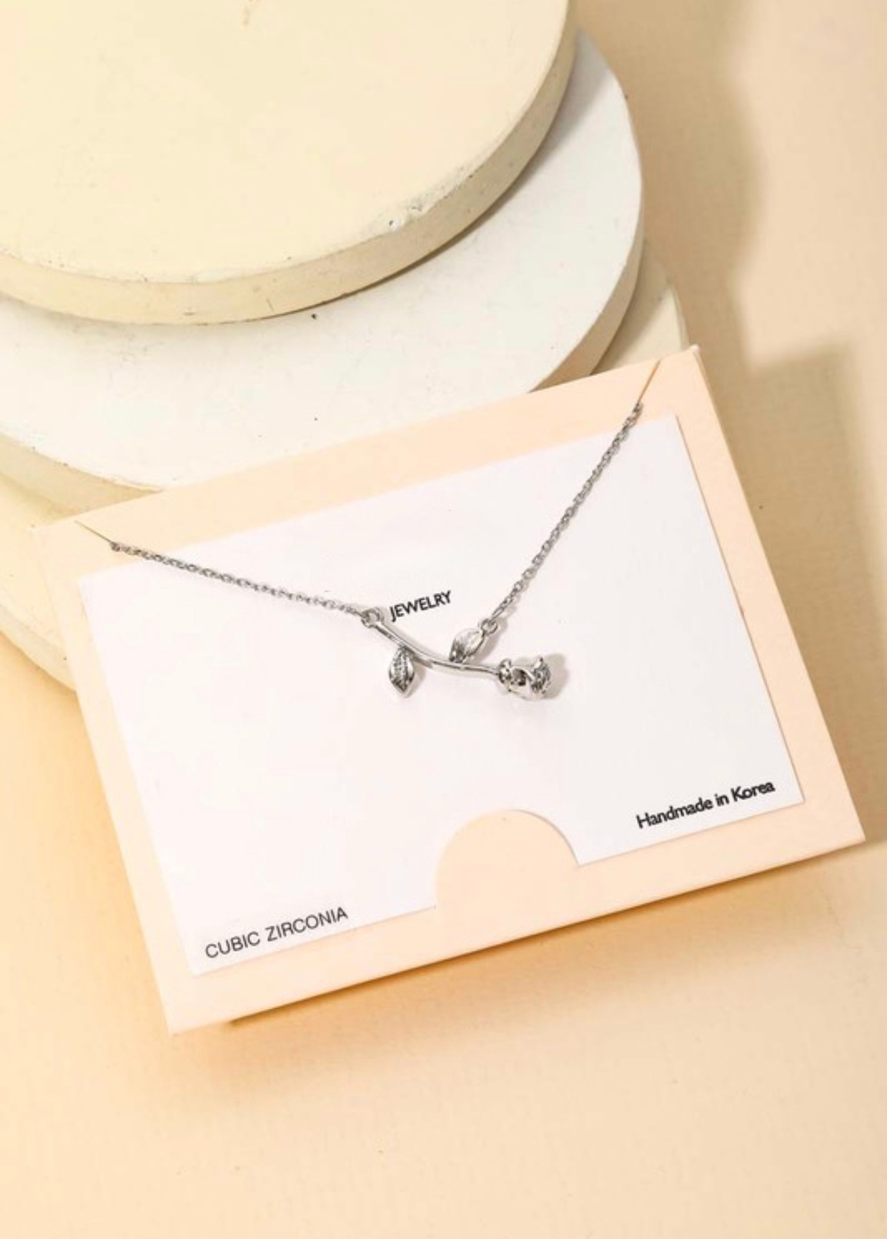 Dainty Chain Rose Charm Necklace -Silver
