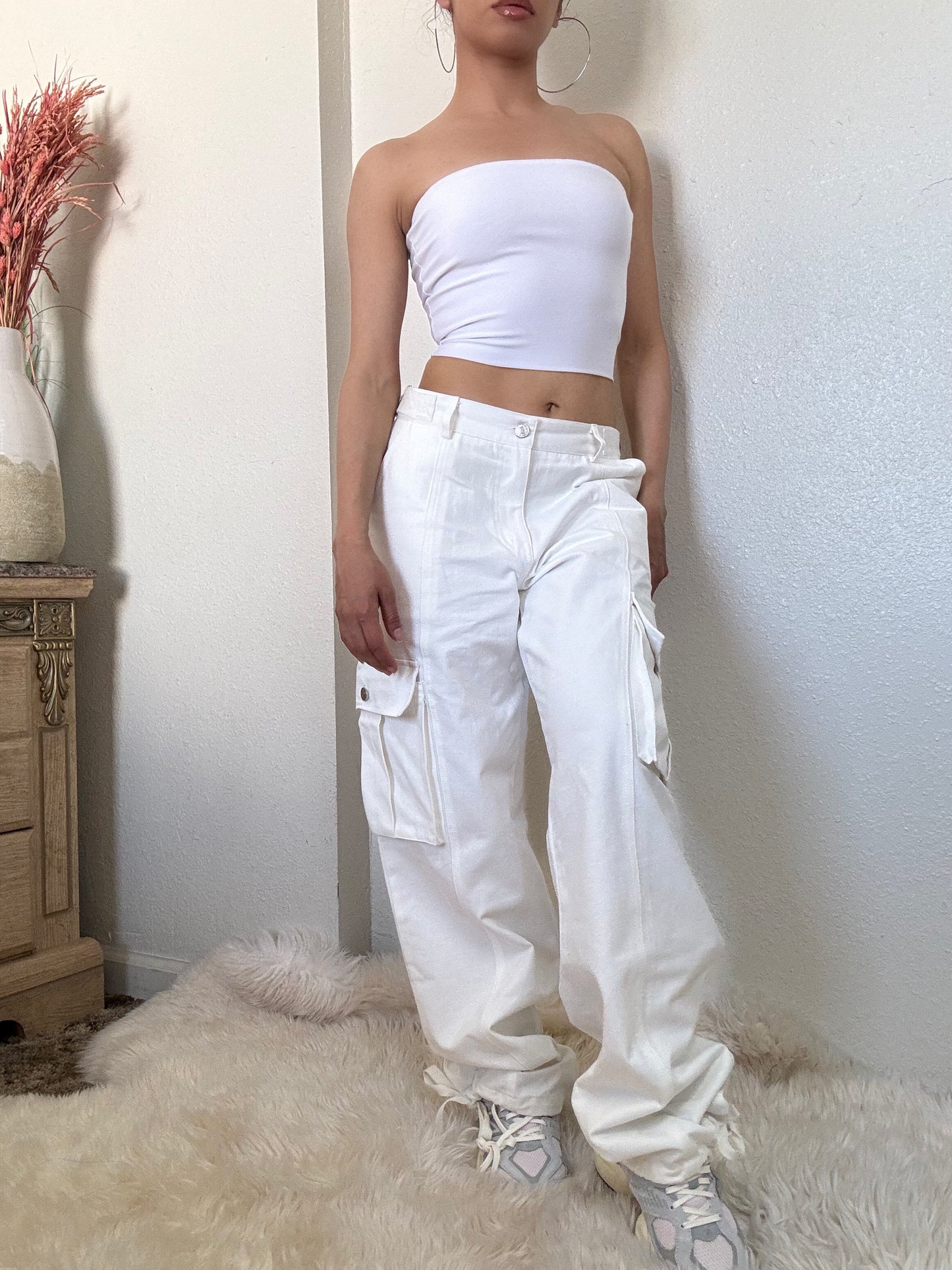 Soft Twill Cargo Pants -White