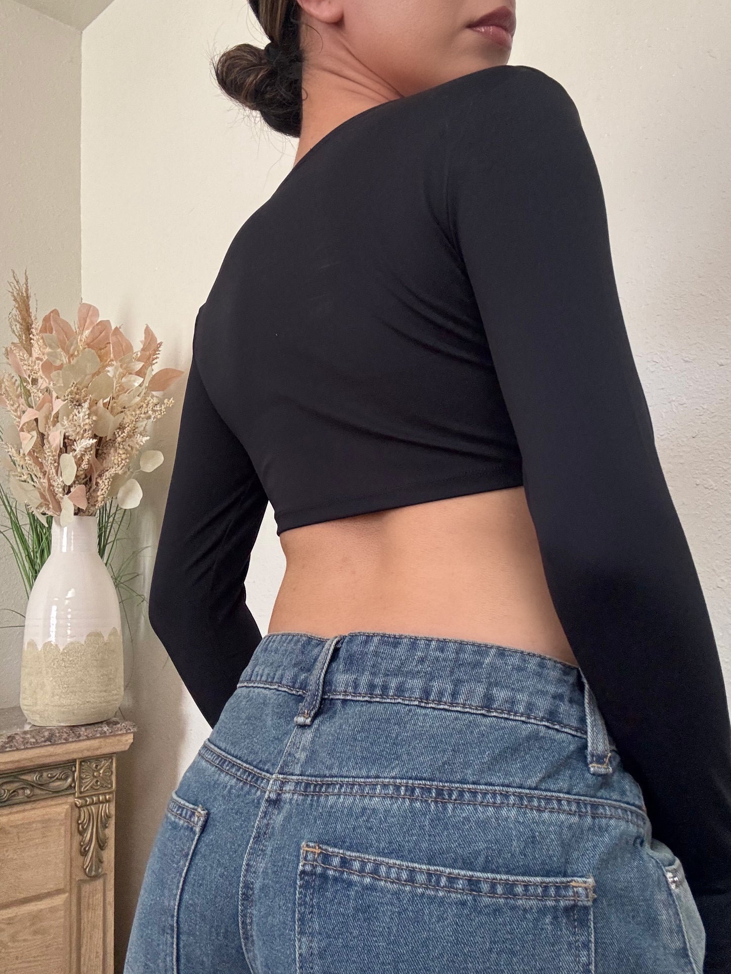 Active Longsleeve Crop Top -Black