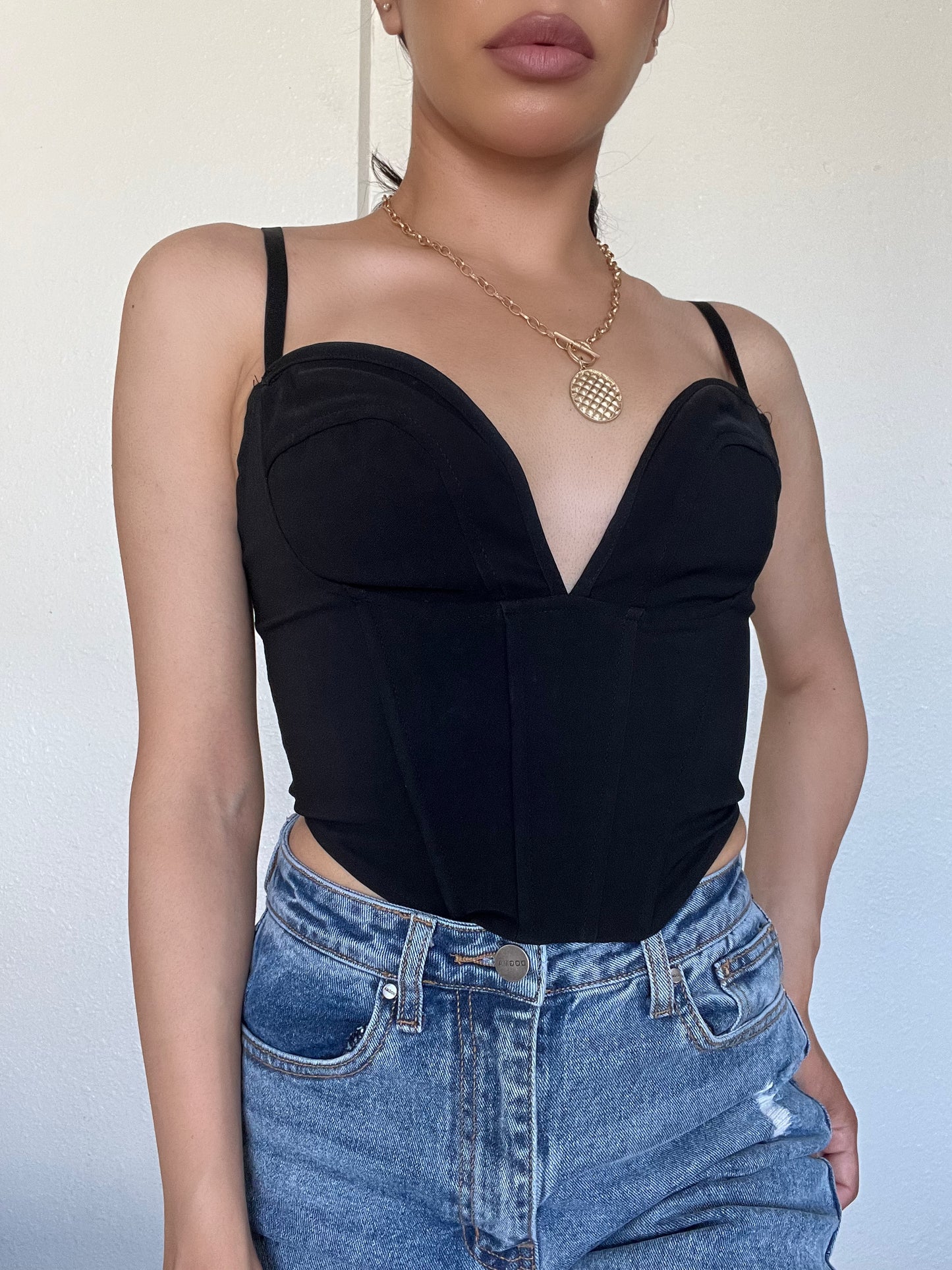 Contour Lines Bustier Top -Black