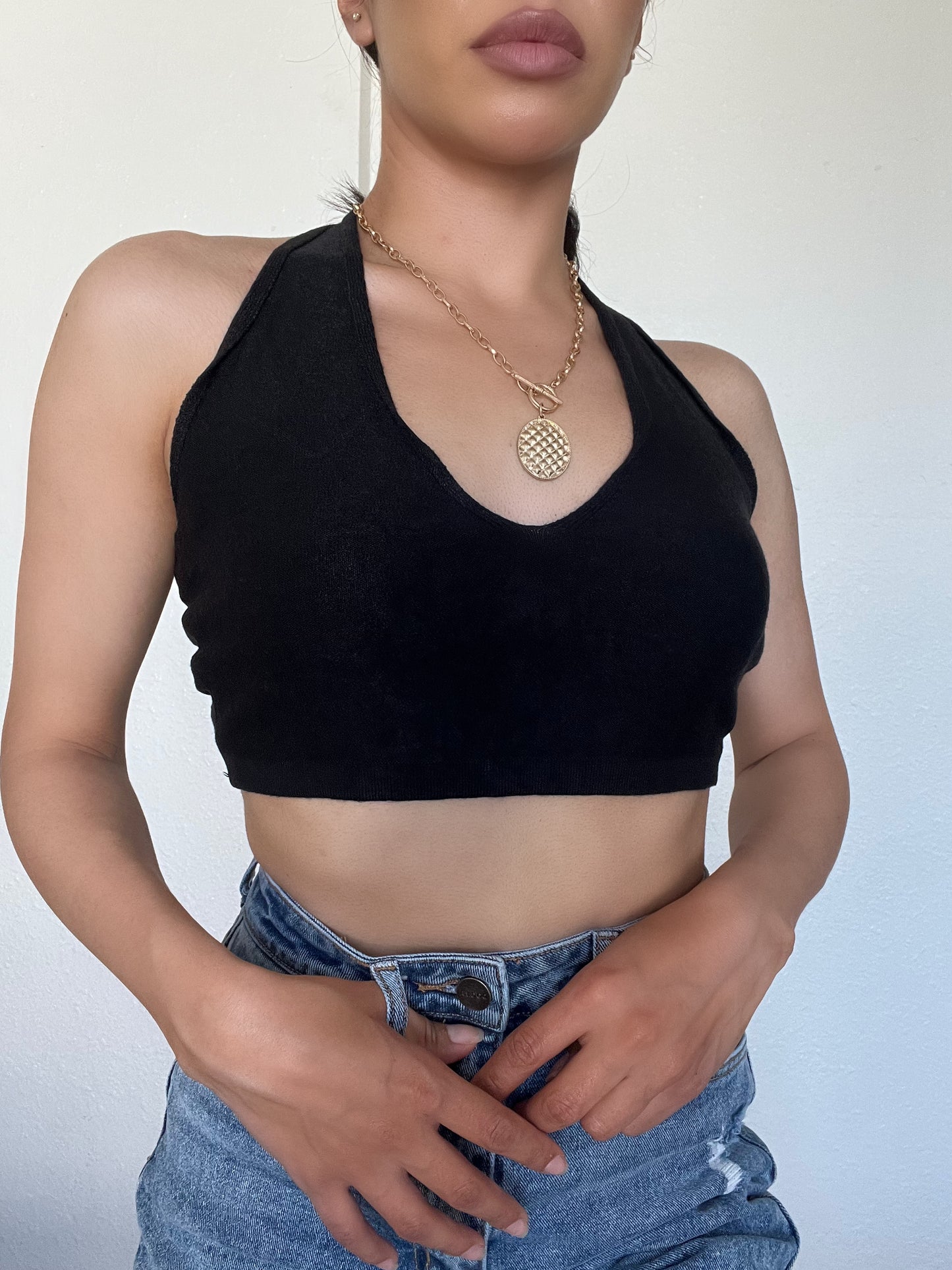 Halter Crop Top -Black