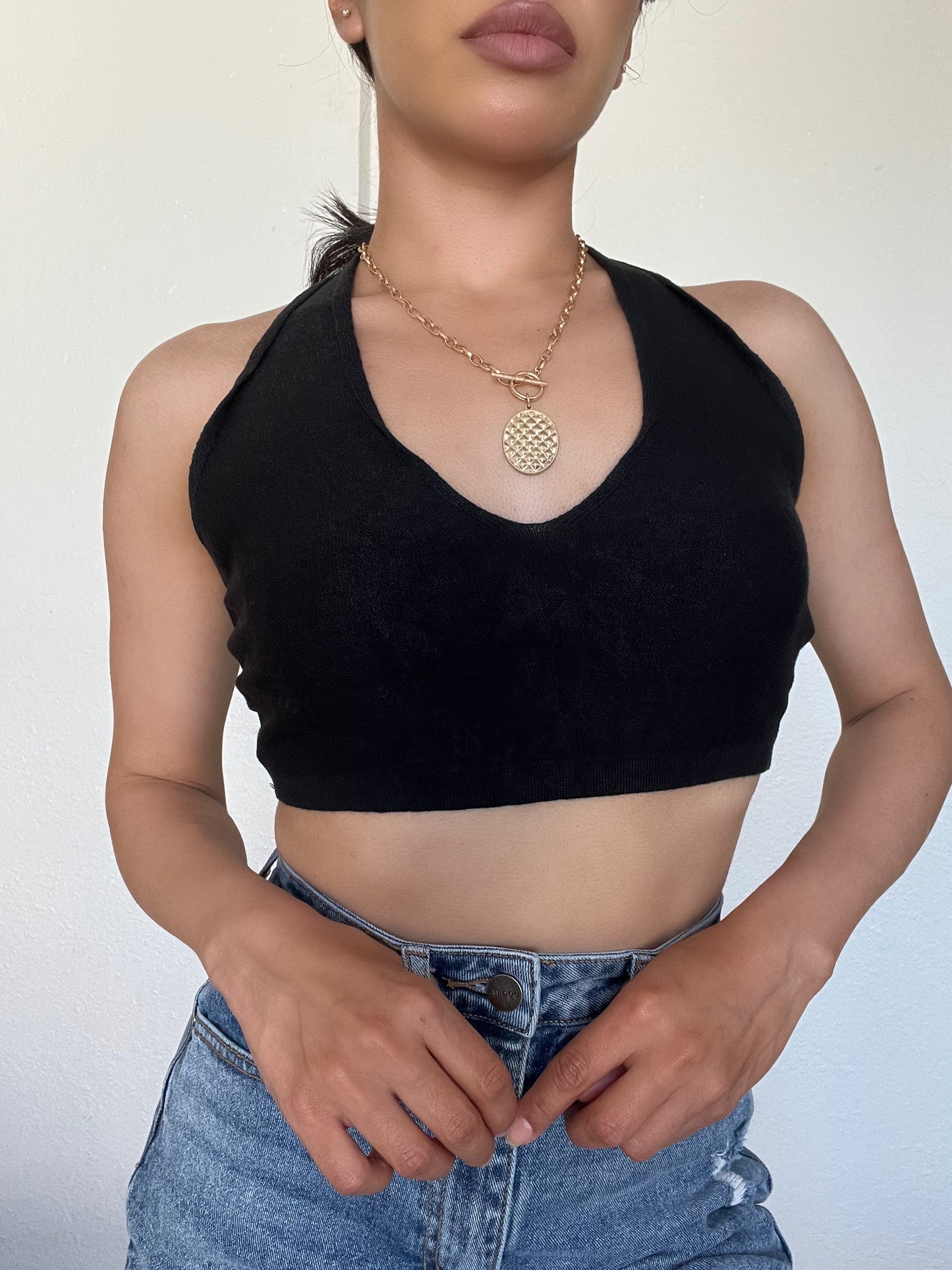 Halter Crop Top -Black
