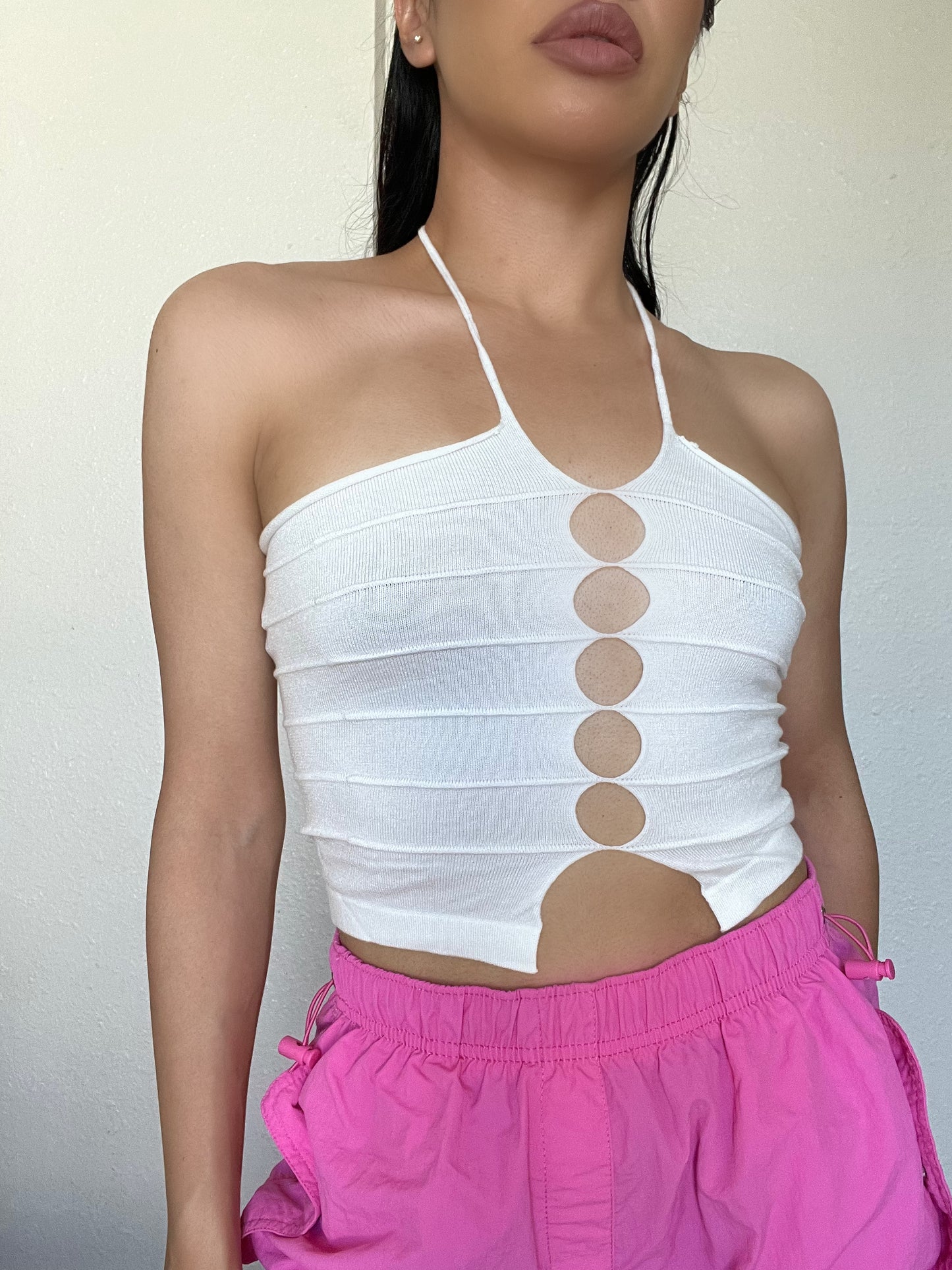 Angelic Crop Halter Top -White