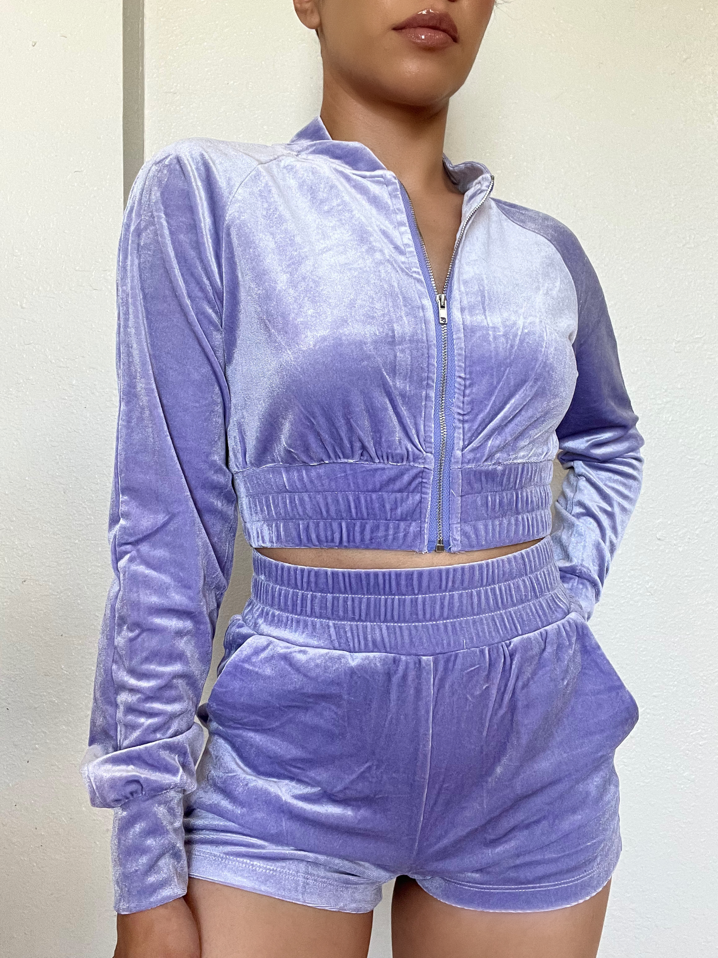 Velour Two Piece Short Set -Lavender