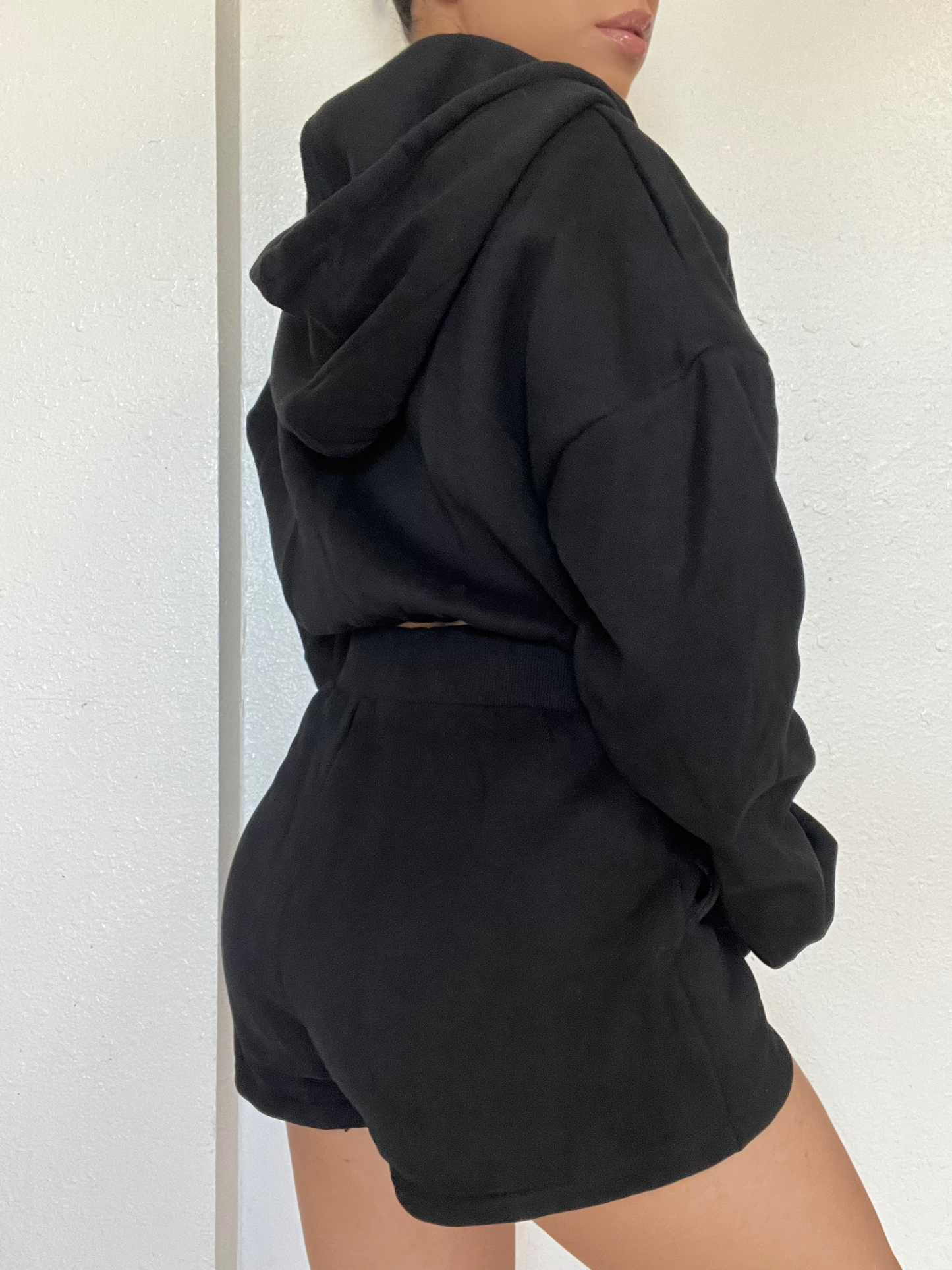 Fleece Jacket Short Set -Black