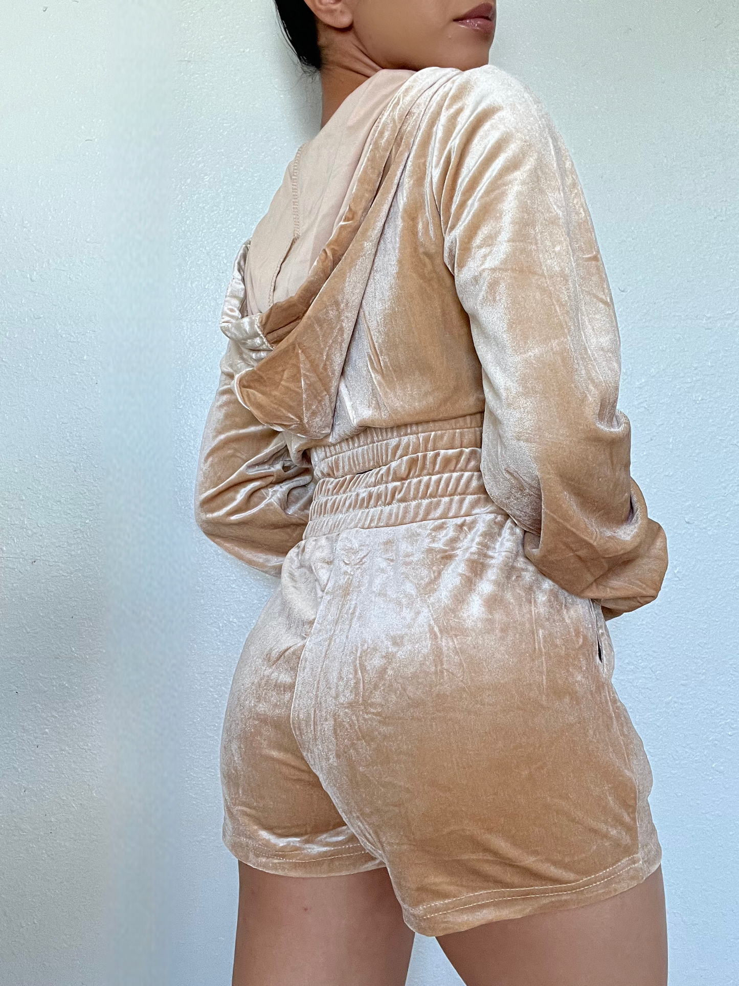 Velvet Velour Two Piece Short Set -Taupe