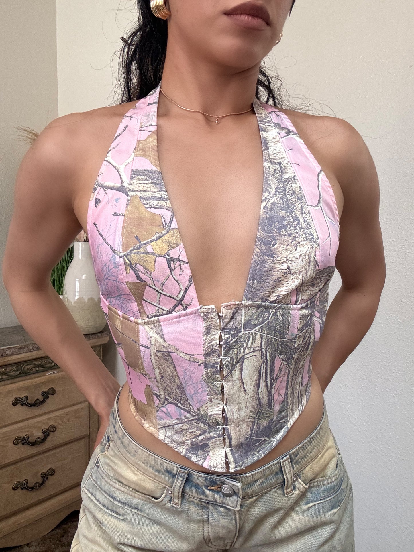Tania Camo Halter Corset Top -Blush