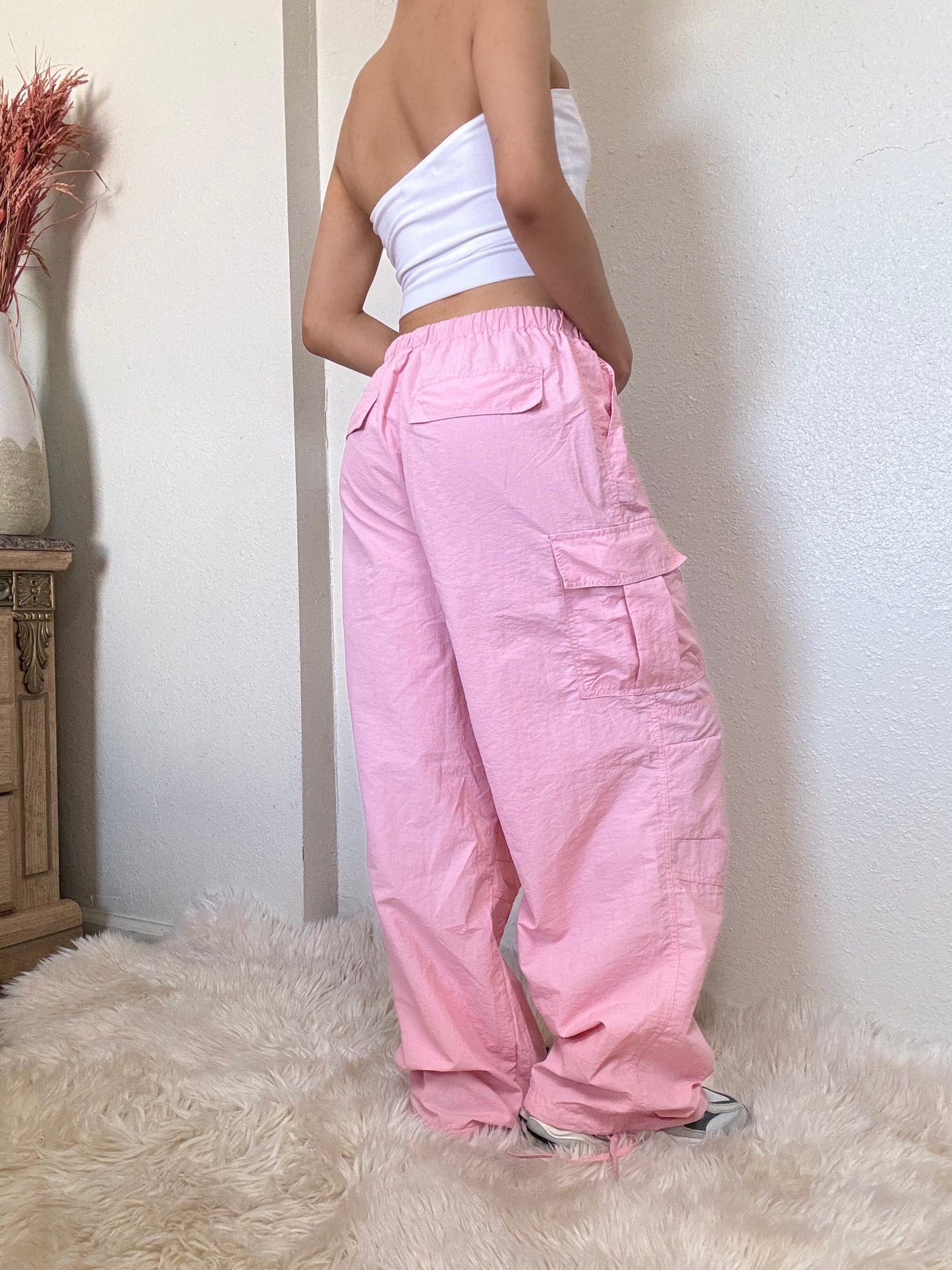 Mid Rise Parachute Cargo Pants -Pink