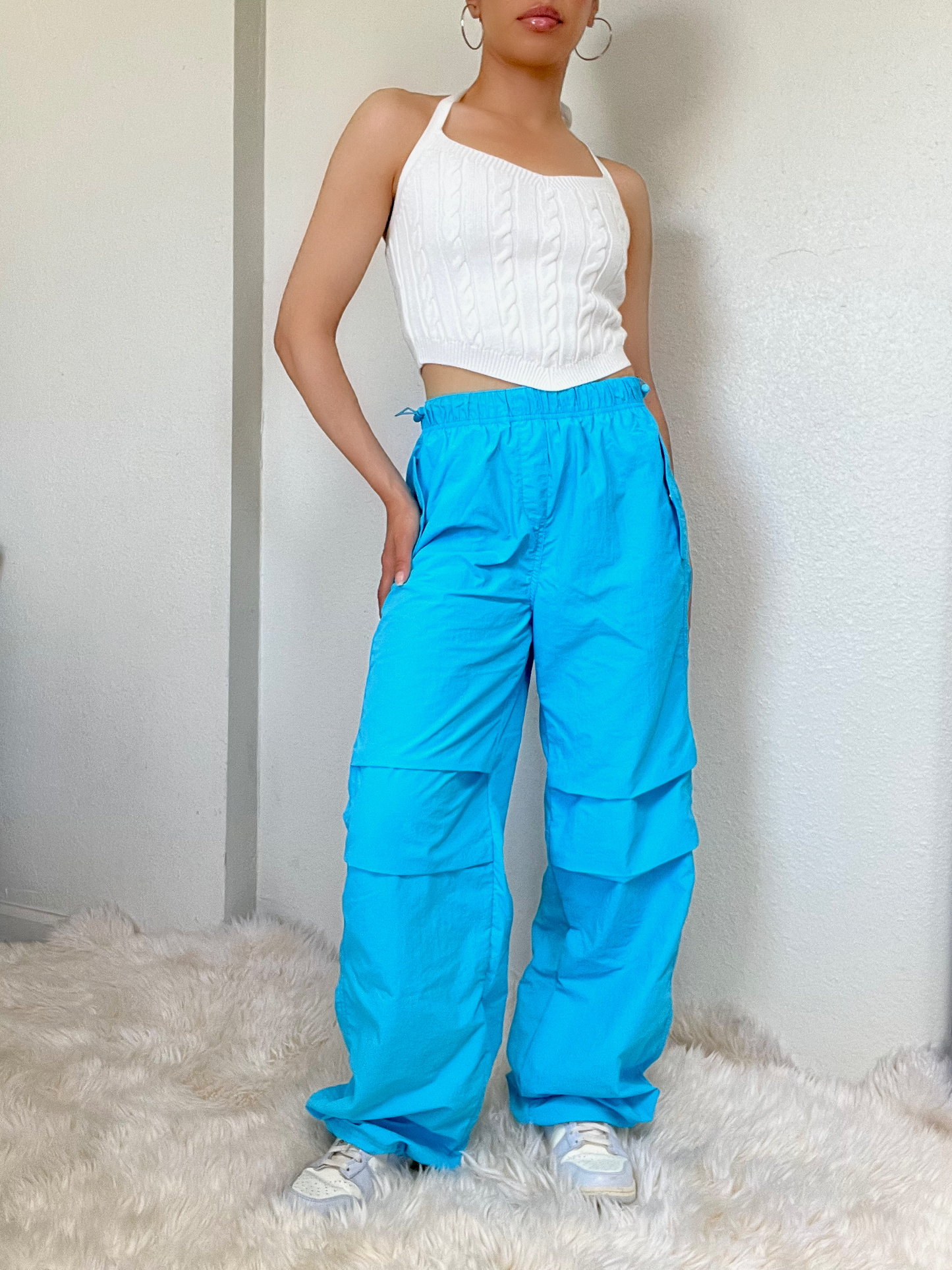 Loose Fit Parachute Pants -Blue