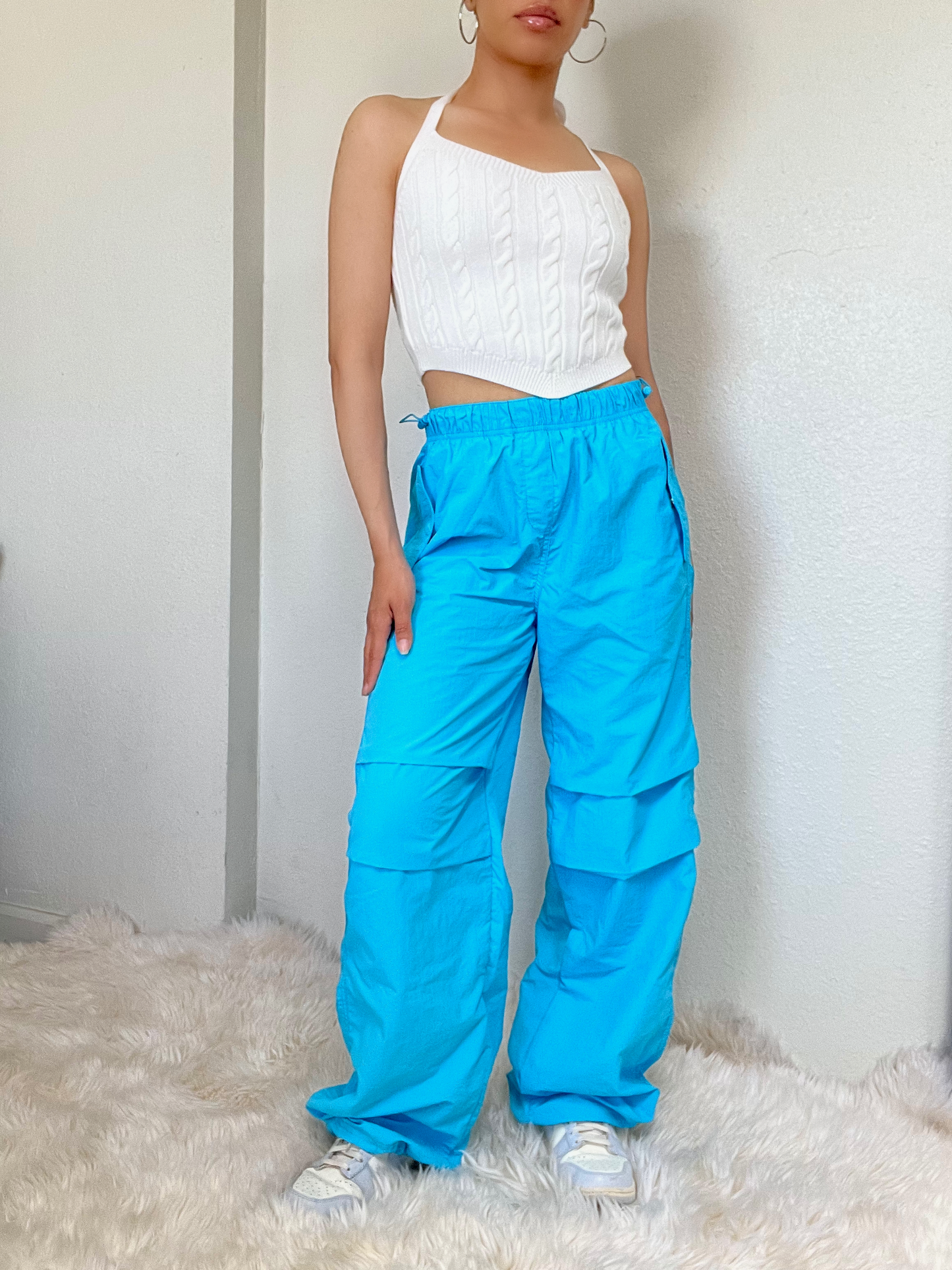 Loose Fit Parachute Pants -Blue