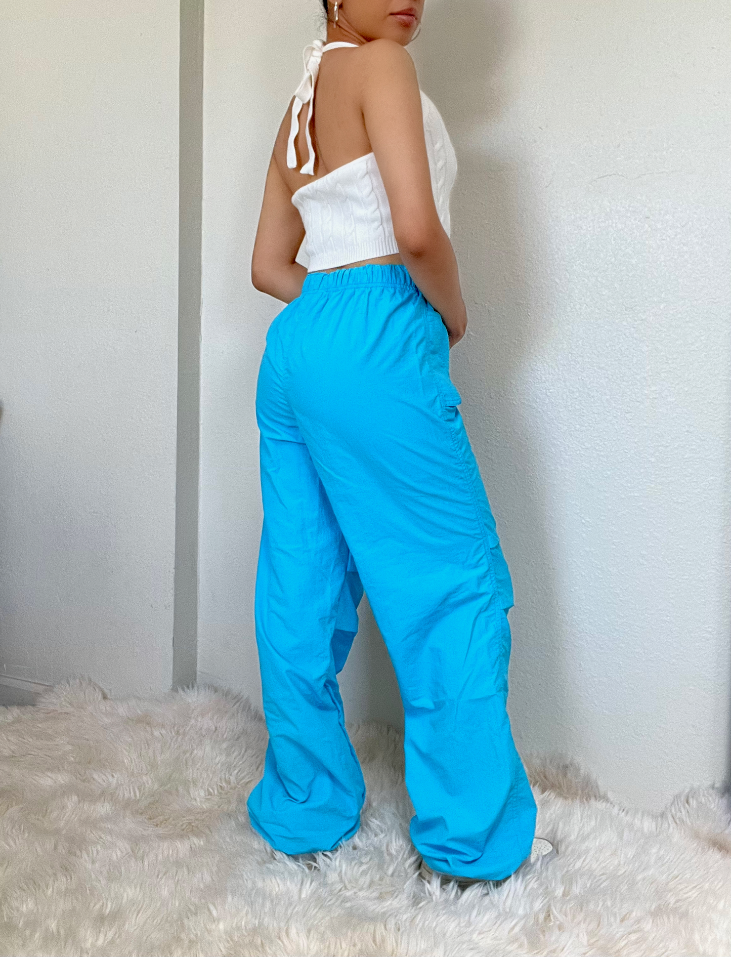 Loose Fit Parachute Pants -Blue
