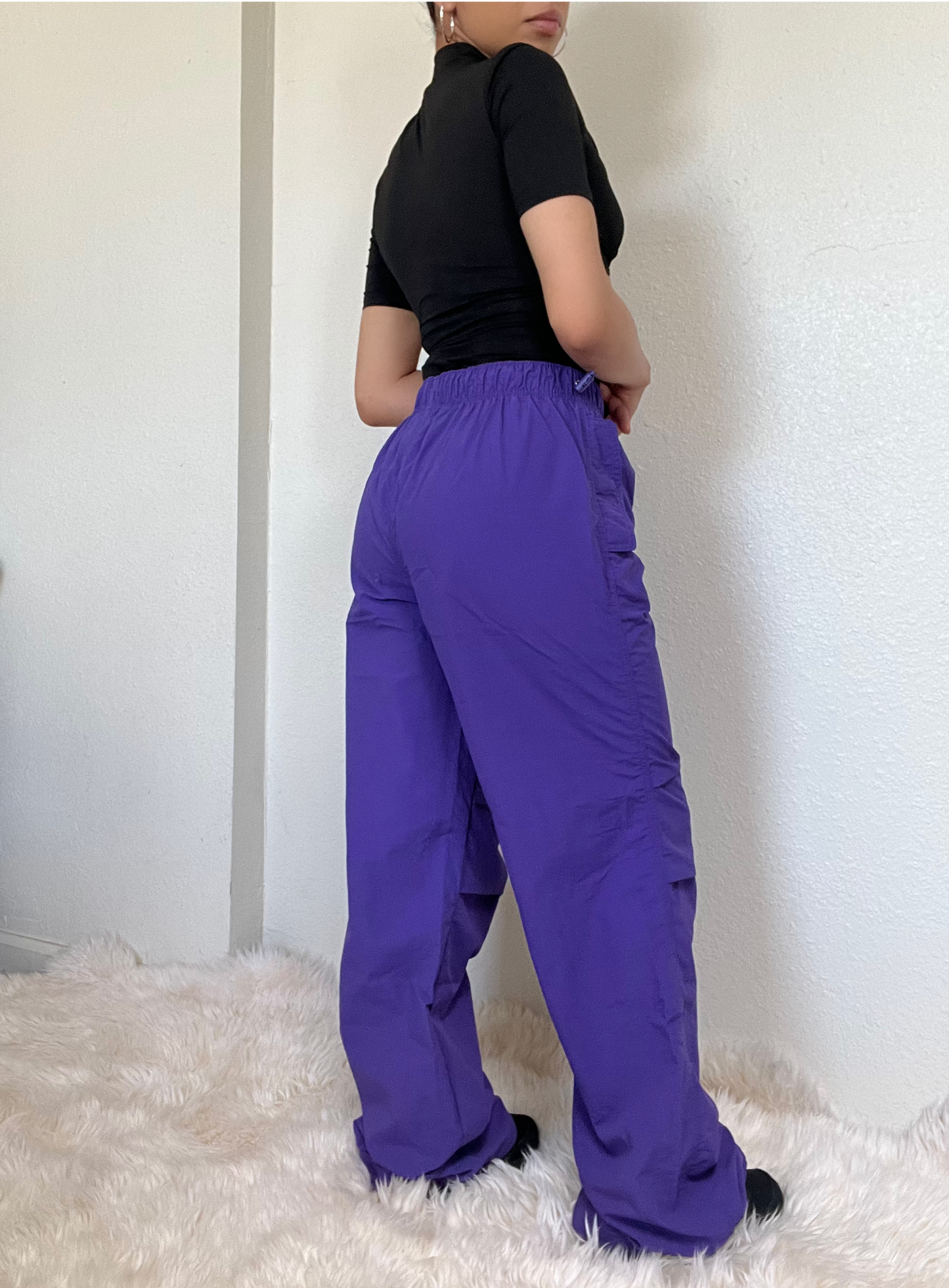 Loose Fit Parachute Pants -Purple