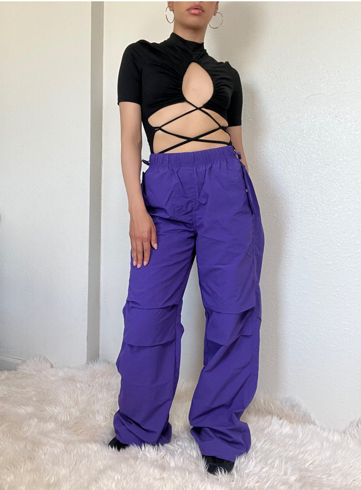 Loose Fit Parachute Pants -Purple