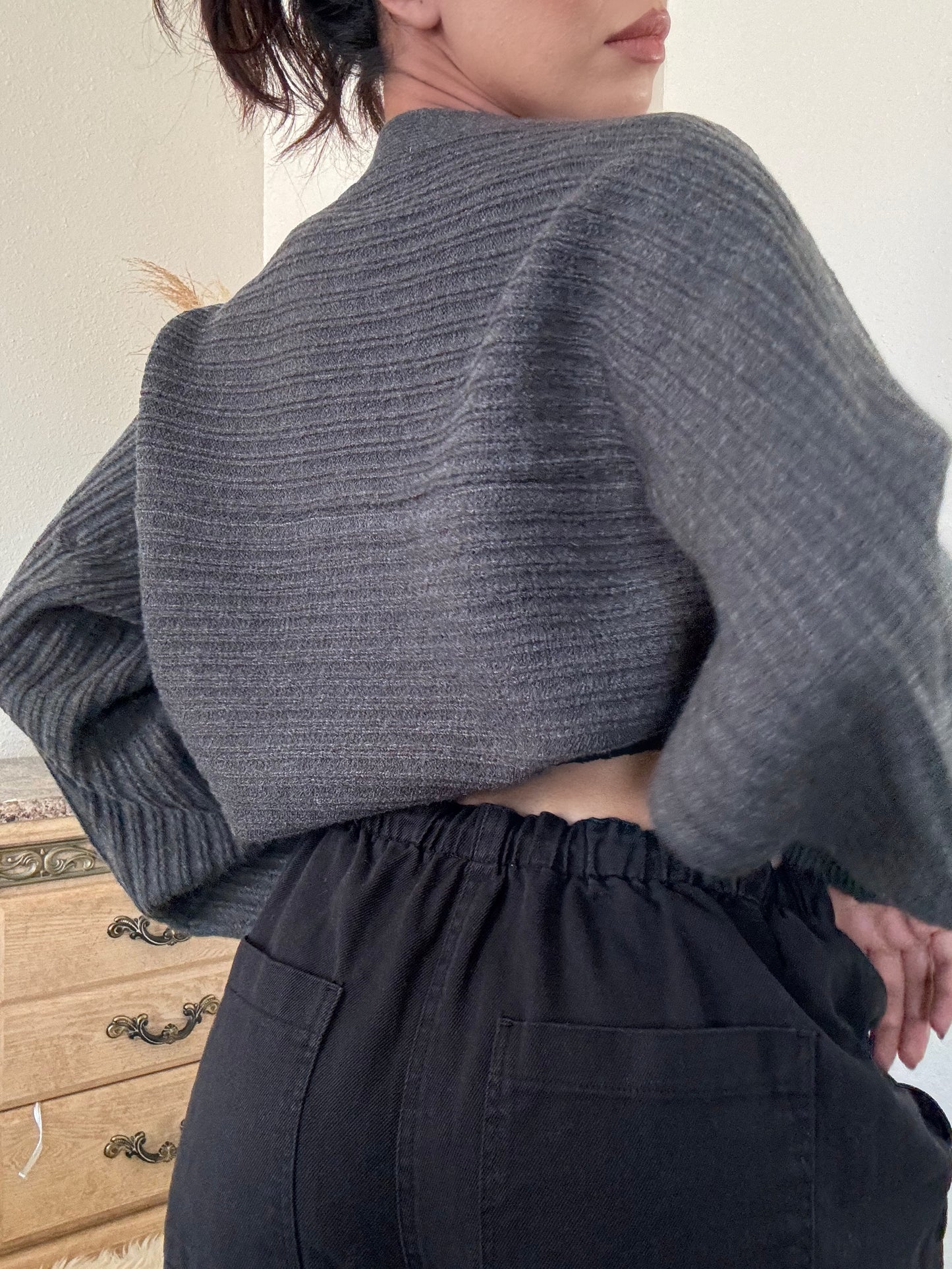 Ribbed Knit Bolero -Charcoal