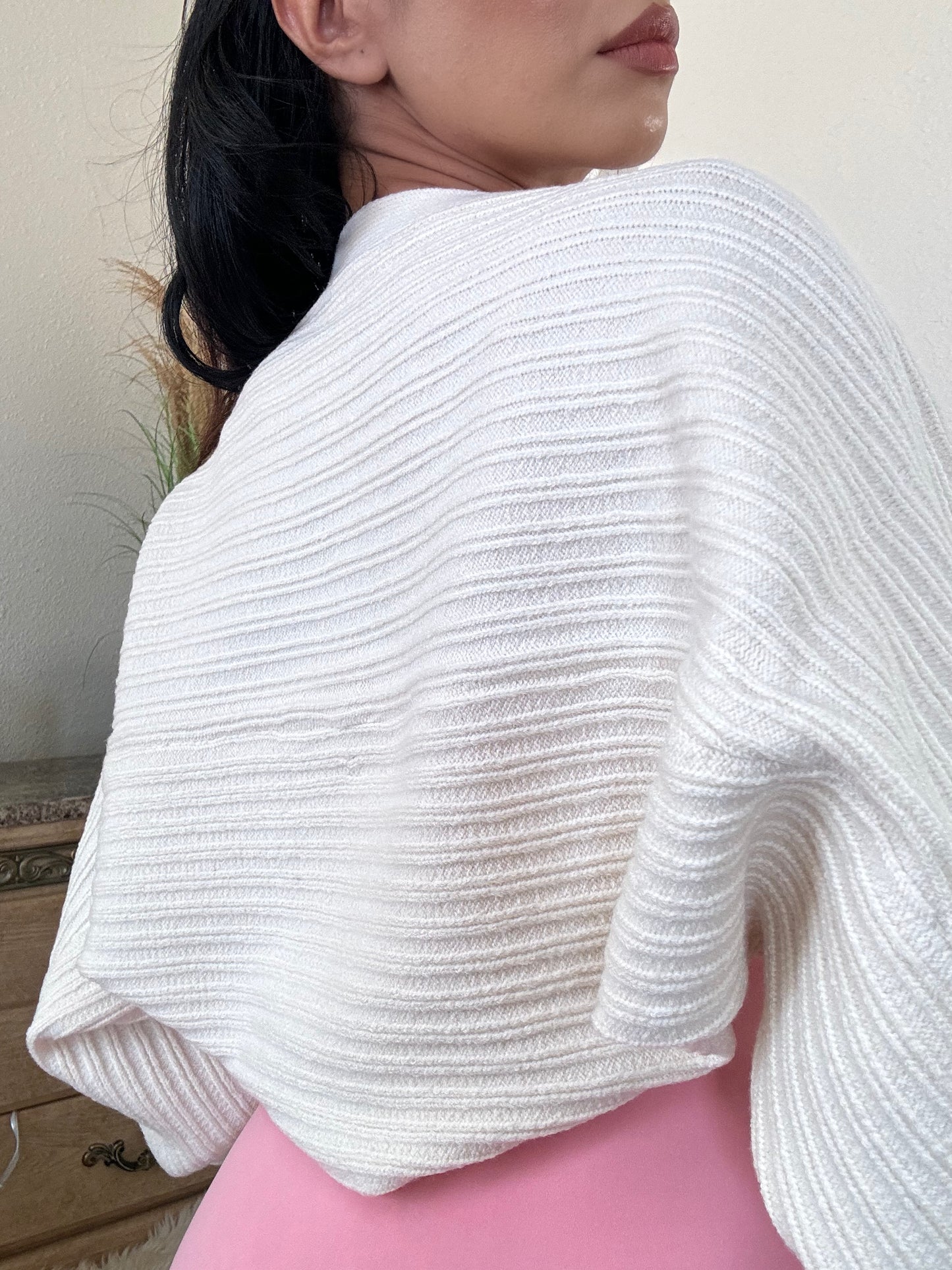 Ribbed Knit Bolero -Cream