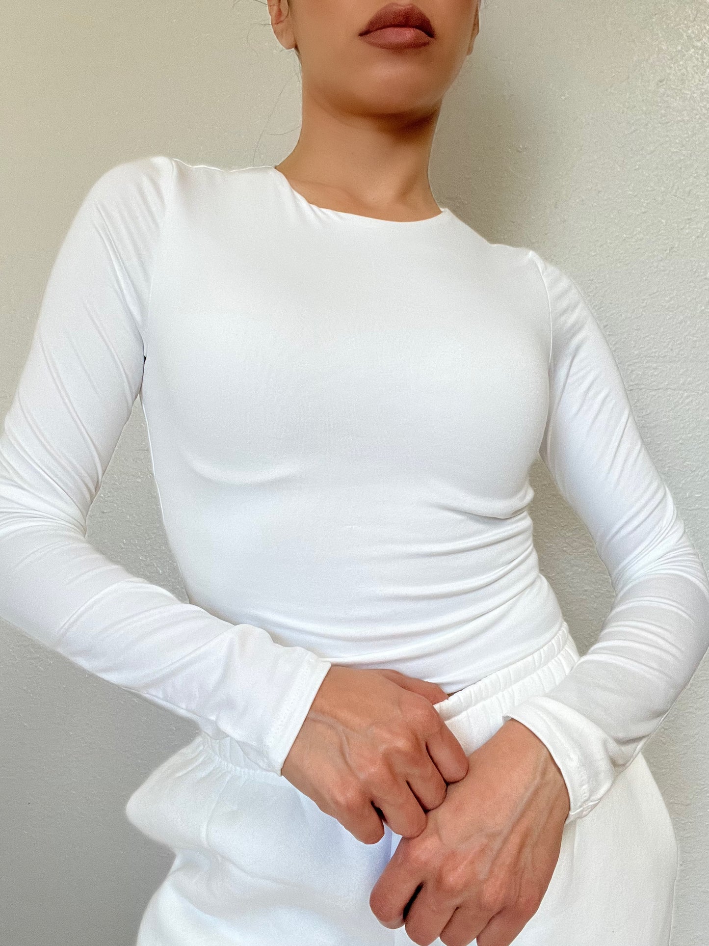 Double Layered Round Neck Crop Top -White