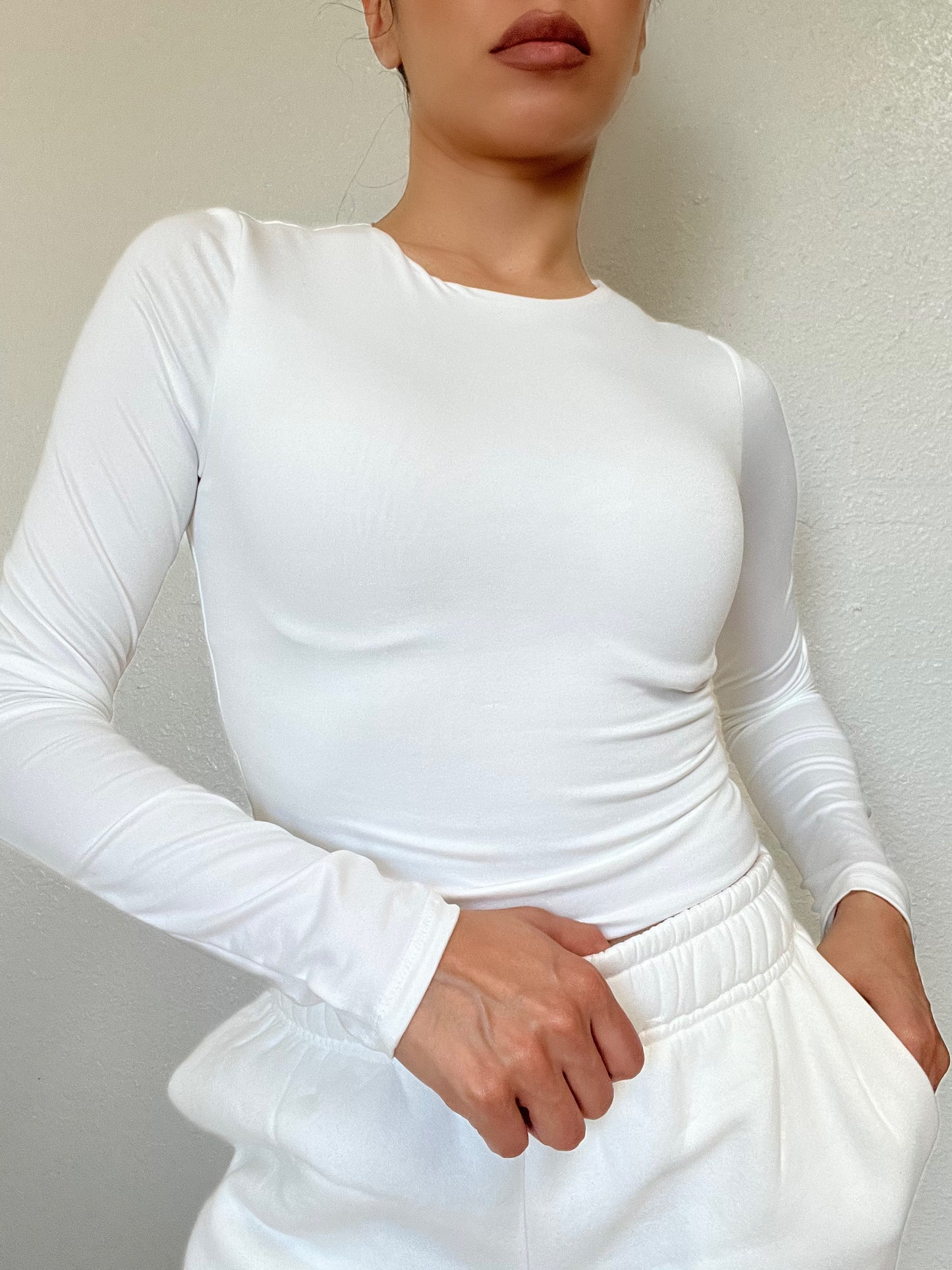 Double Layered Round Neck Crop Top -White
