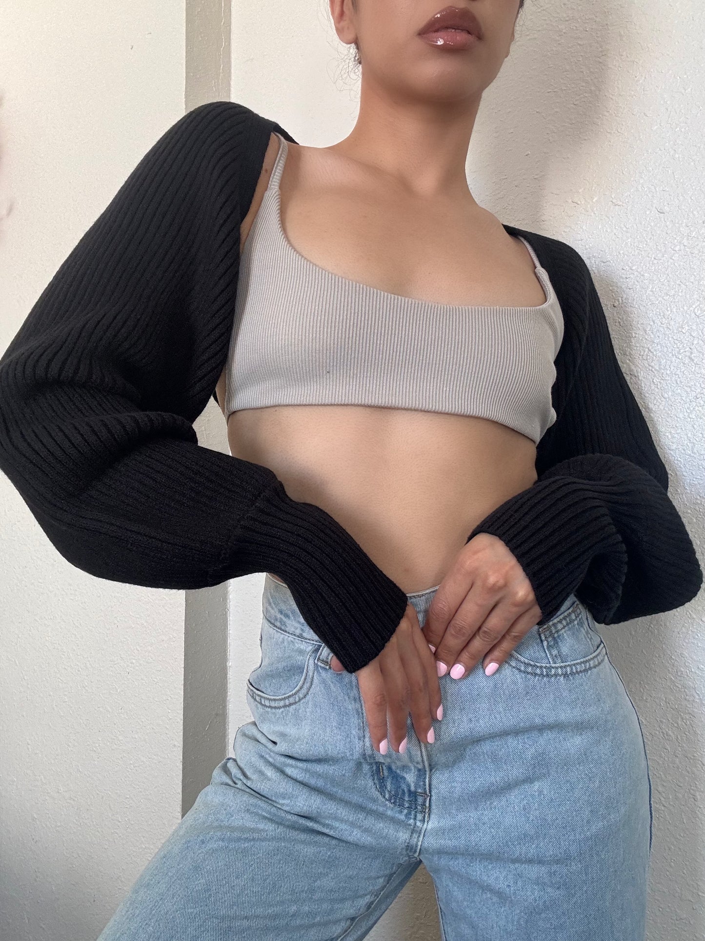 Knit Bolero Shrug -Black