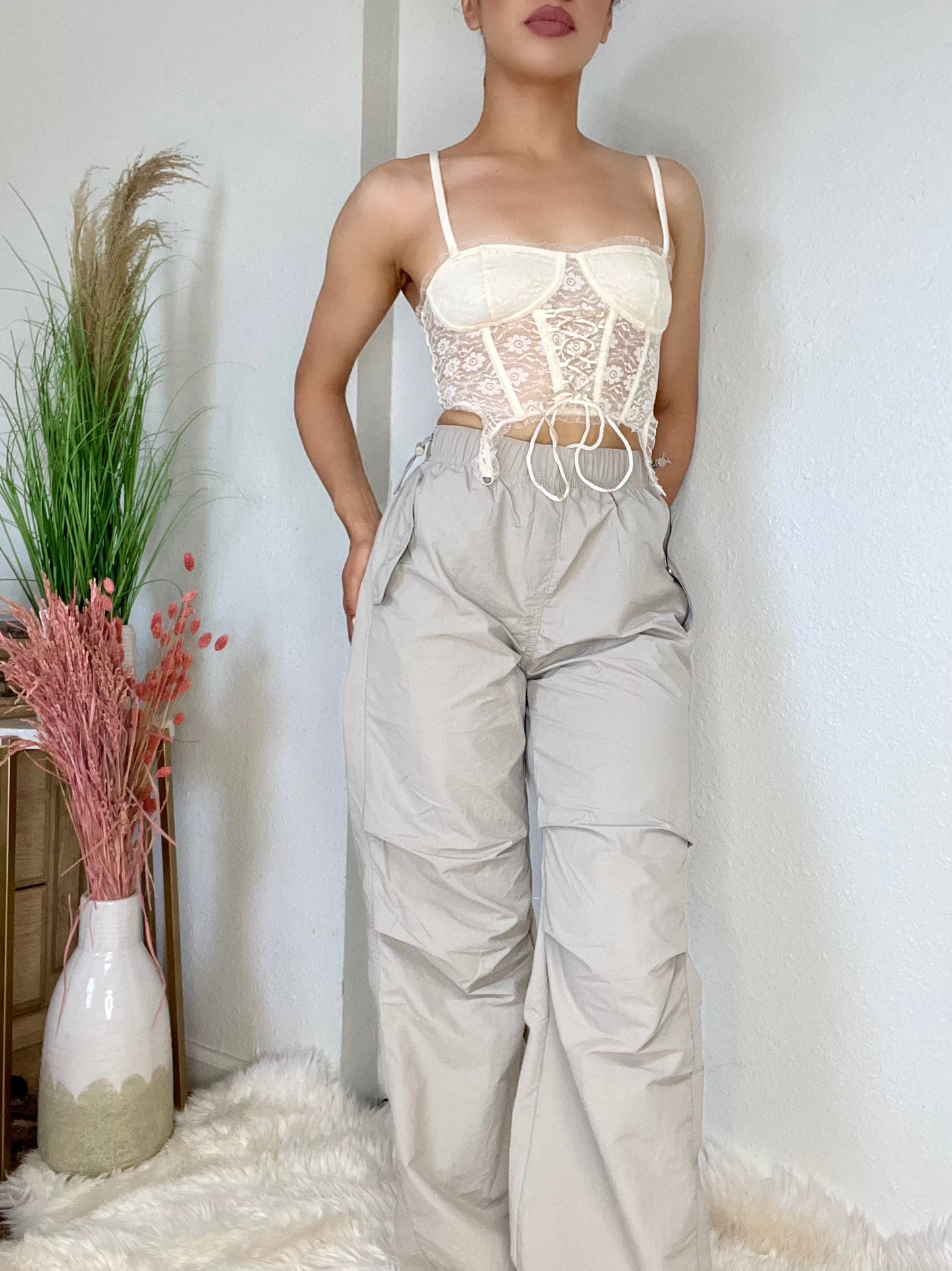 Loose Fit Parachute Pants -Stone