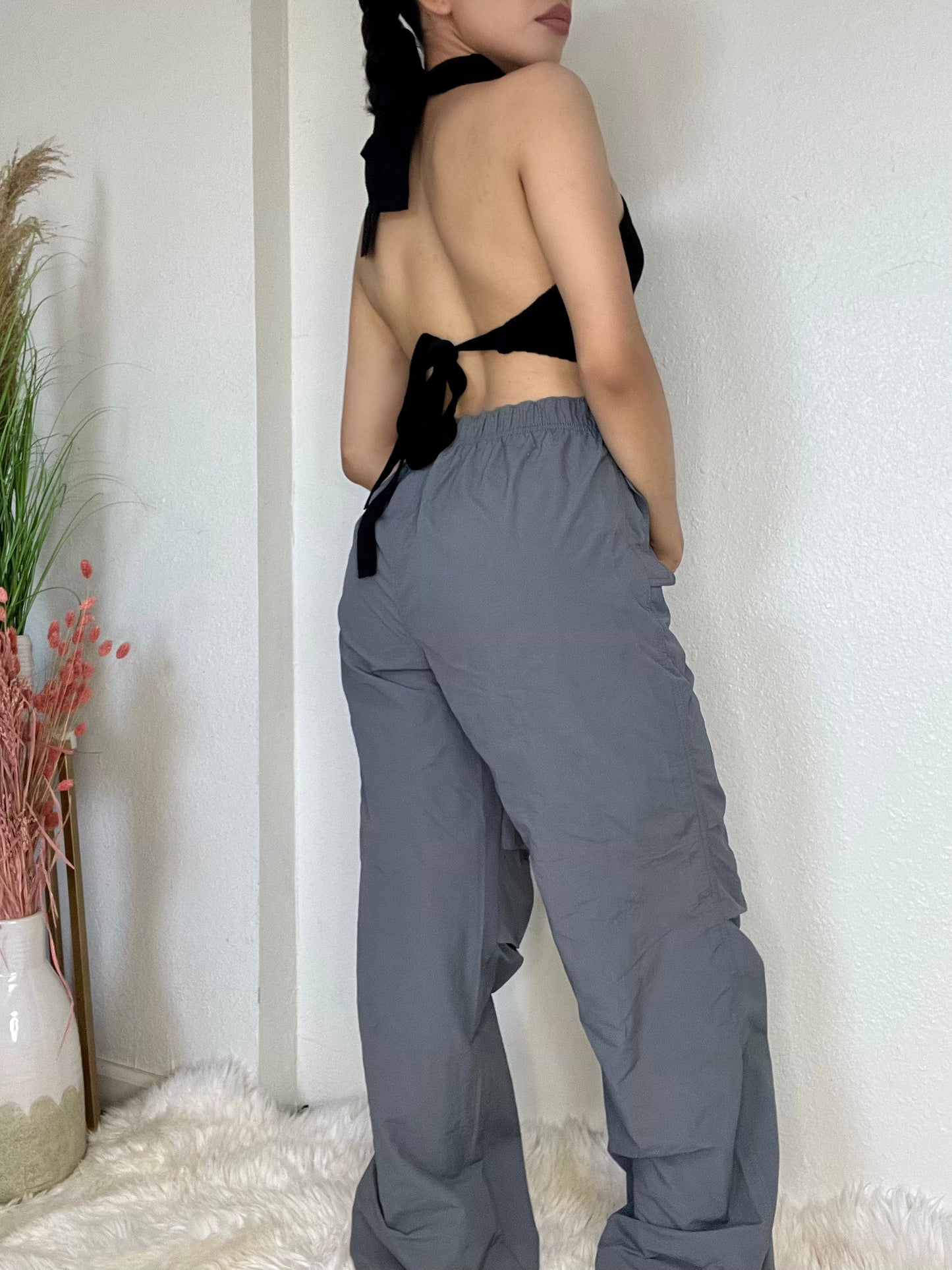Loose Fit Parachute Pants -Charcoal