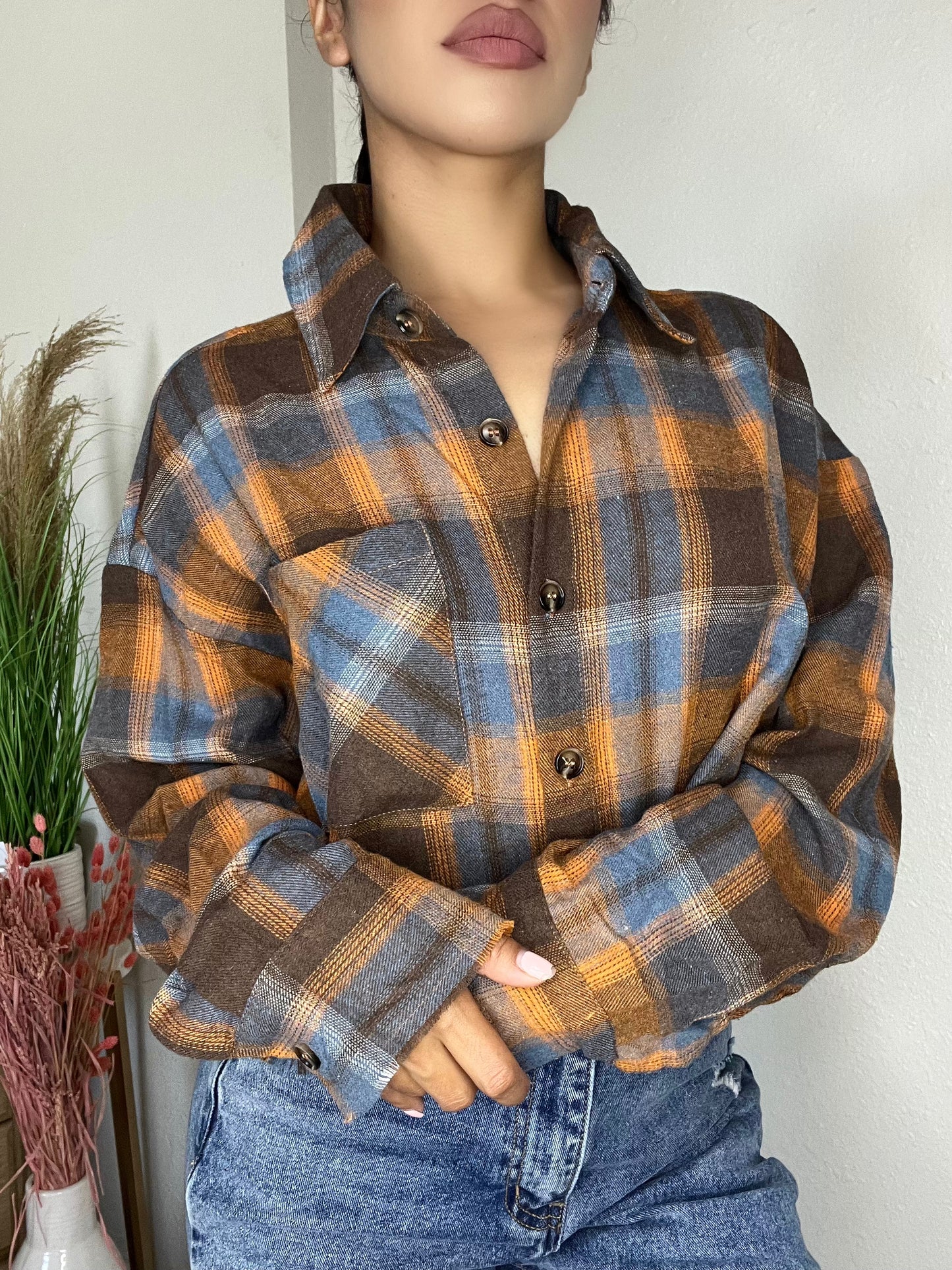 Essential Plaid Shirt -Burnt Orange