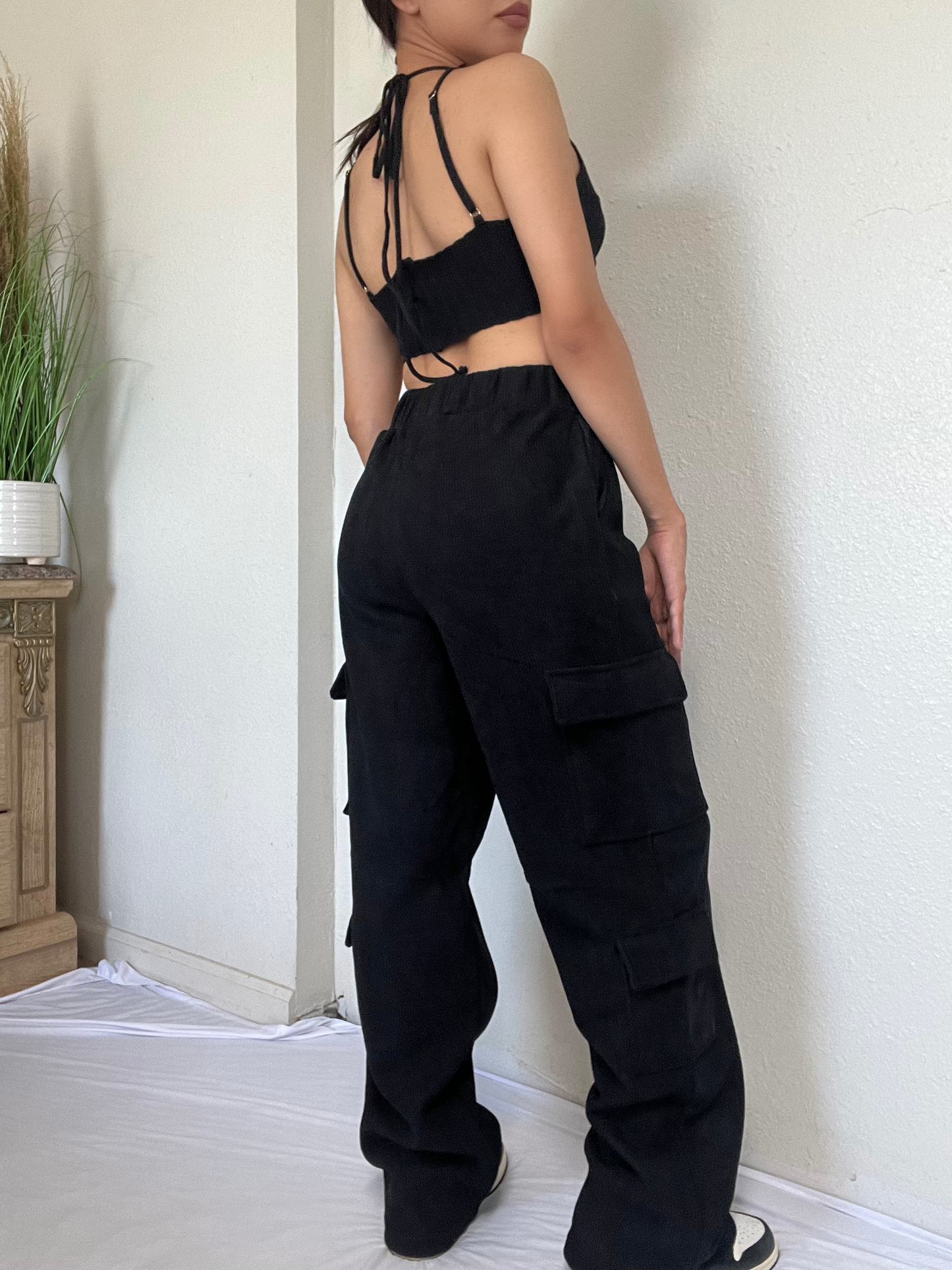 Corduroy Cargo Pants -Black