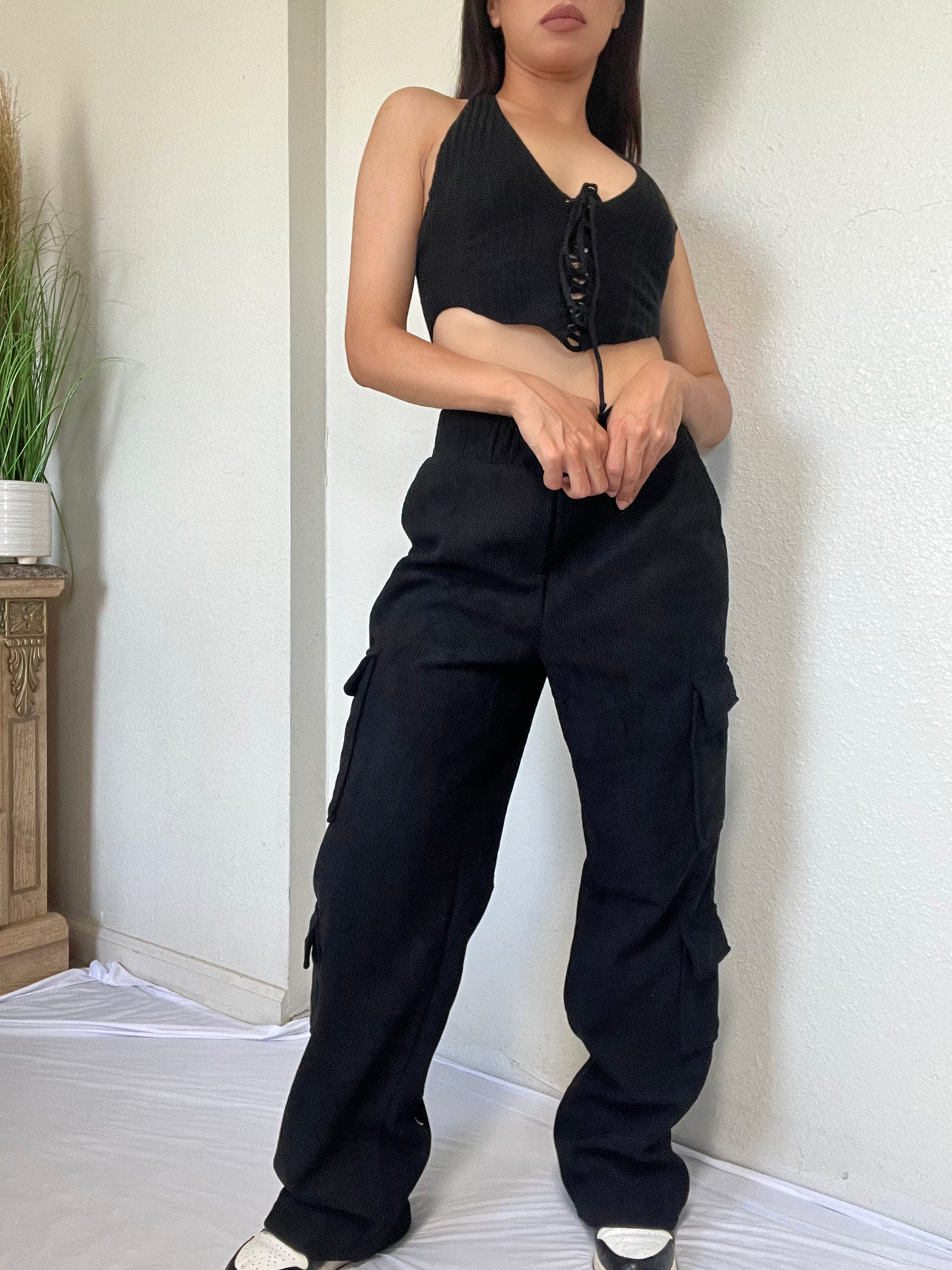 Corduroy Cargo Pants -Black