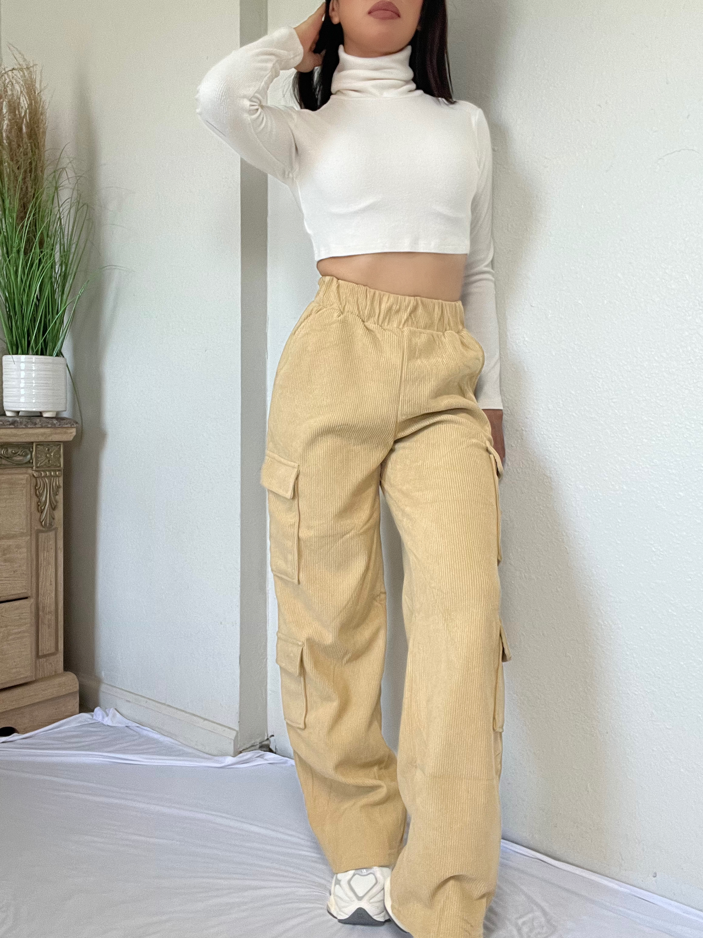 Corduroy Cargo Pants -Khaki