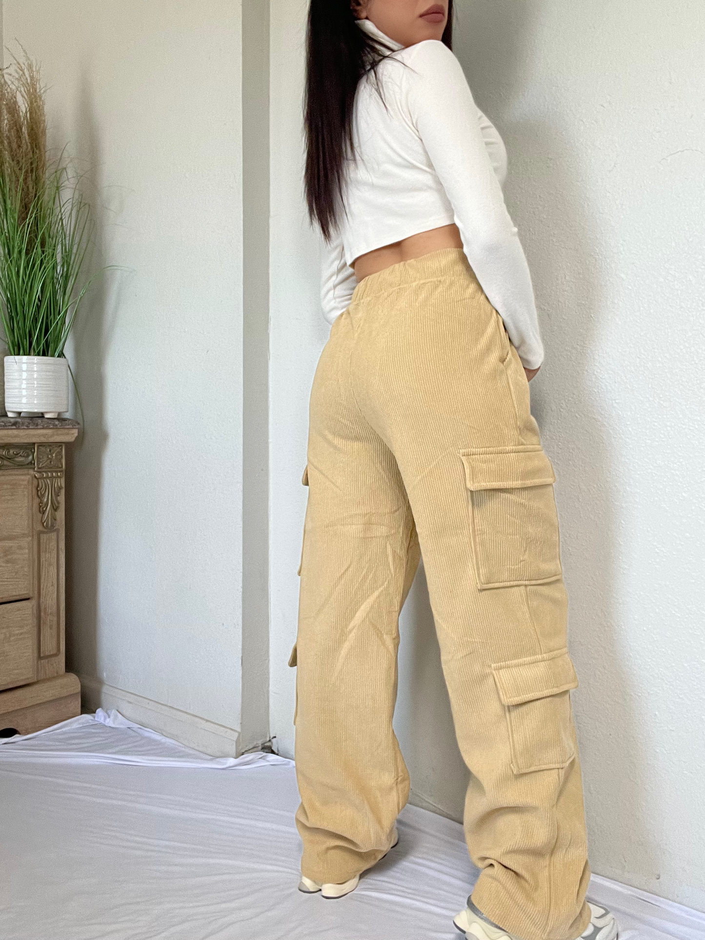 Corduroy Cargo Pants -Khaki