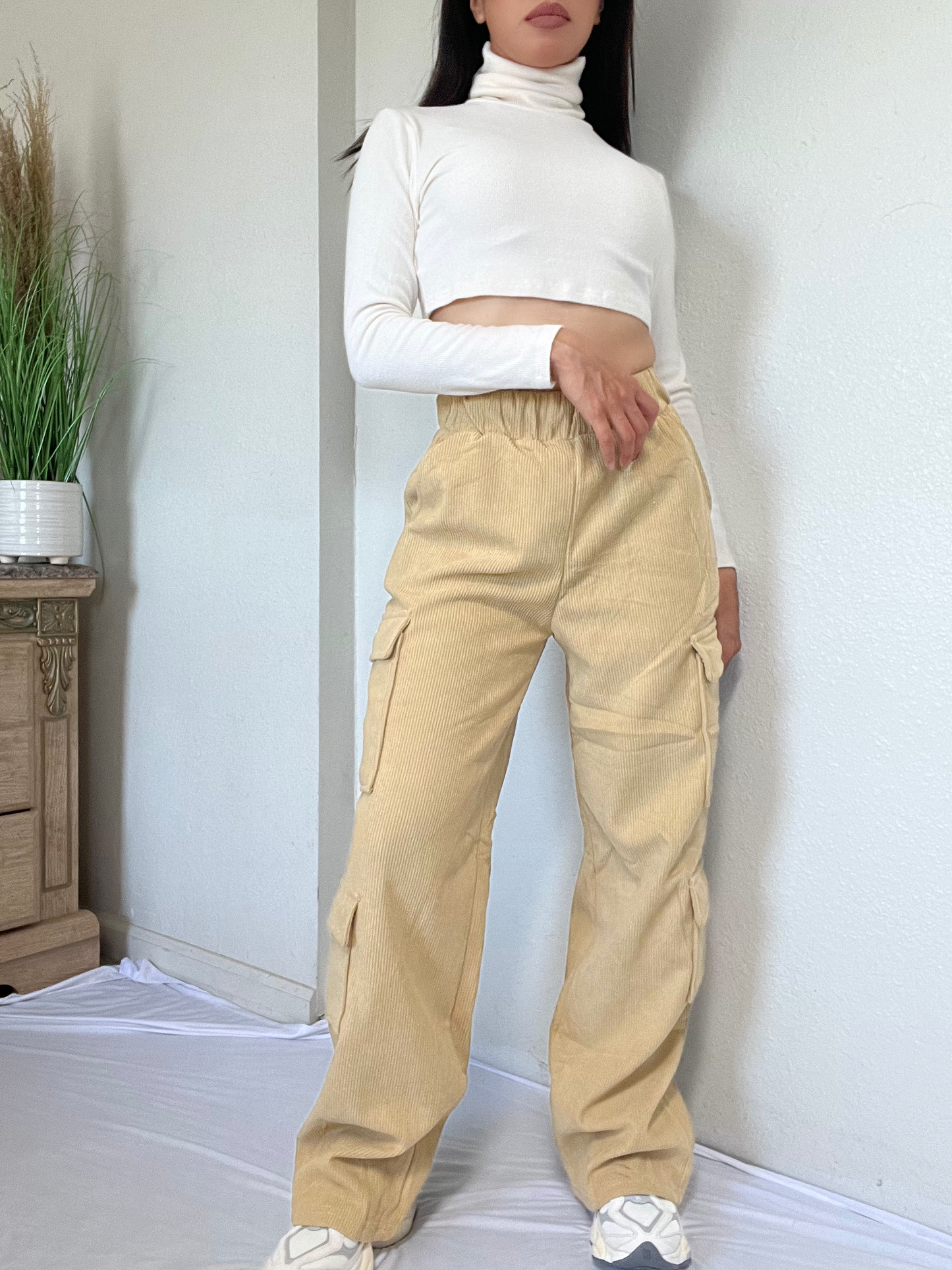 Corduroy Cargo Pants -Khaki
