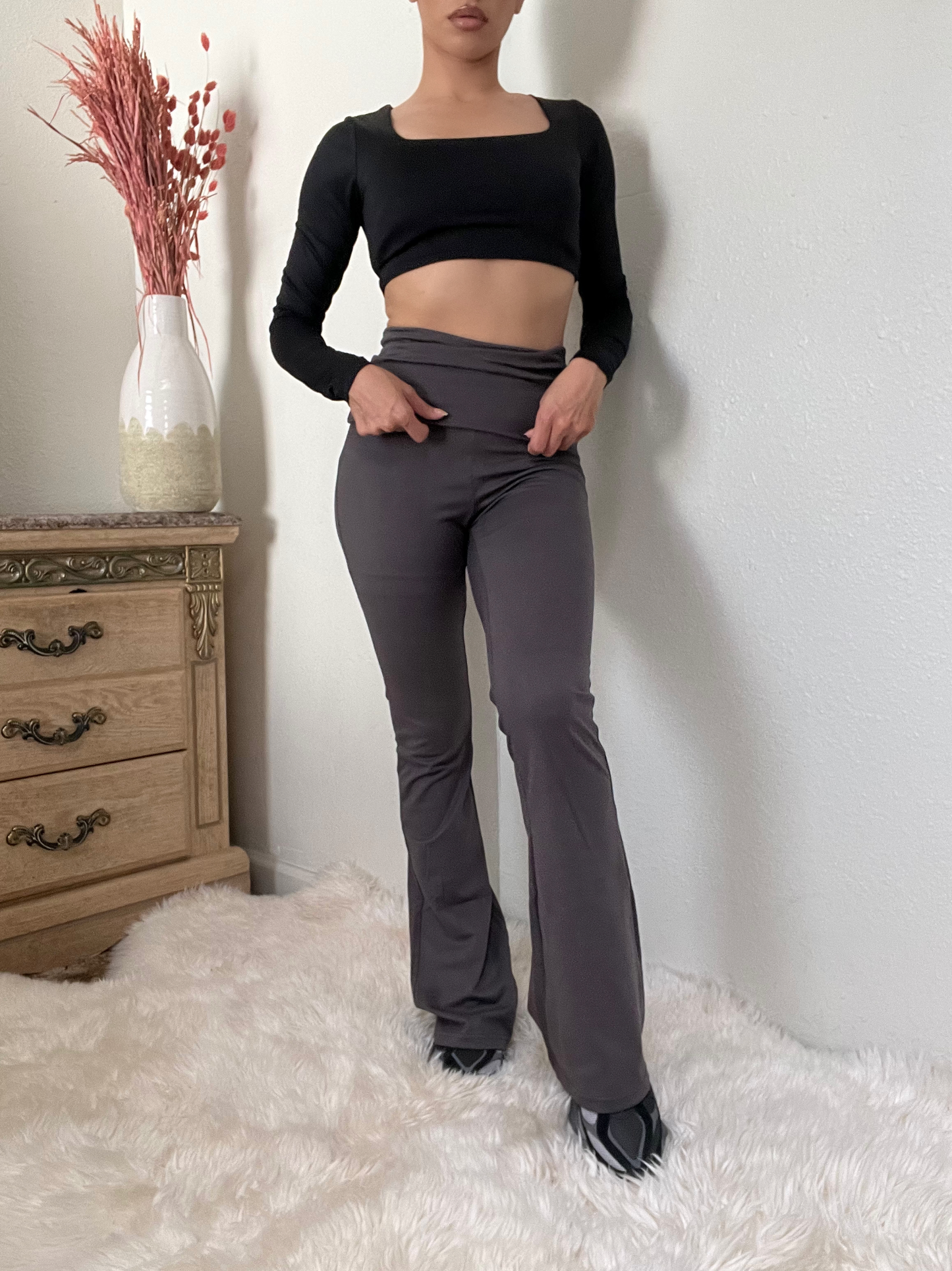 Essential Flare Fold Over Leggings -Grey