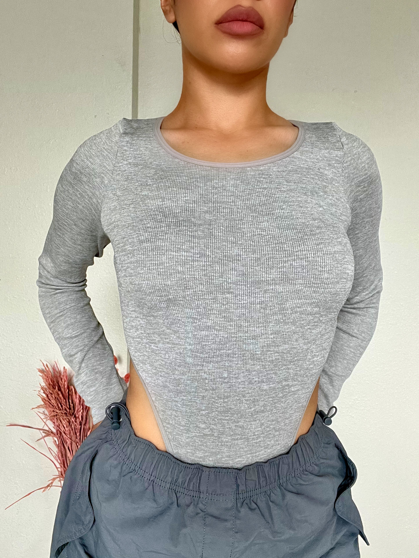 Long Sleeve Highleg Bodysuit -Heather Grey