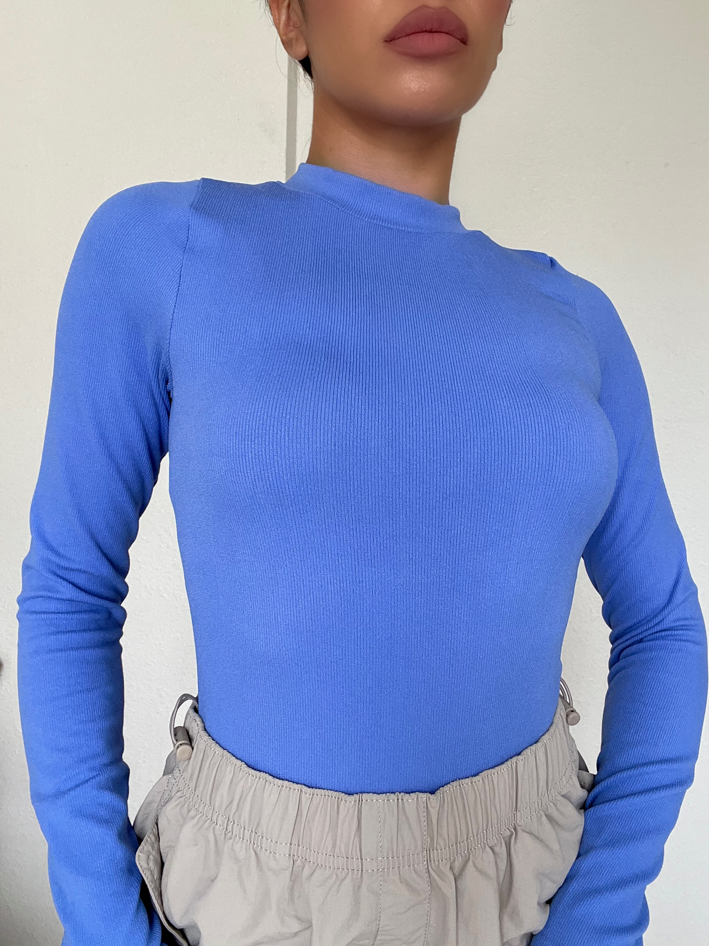 Long Sleeve Mockneck Seamless Bodysuit -Periwinkle