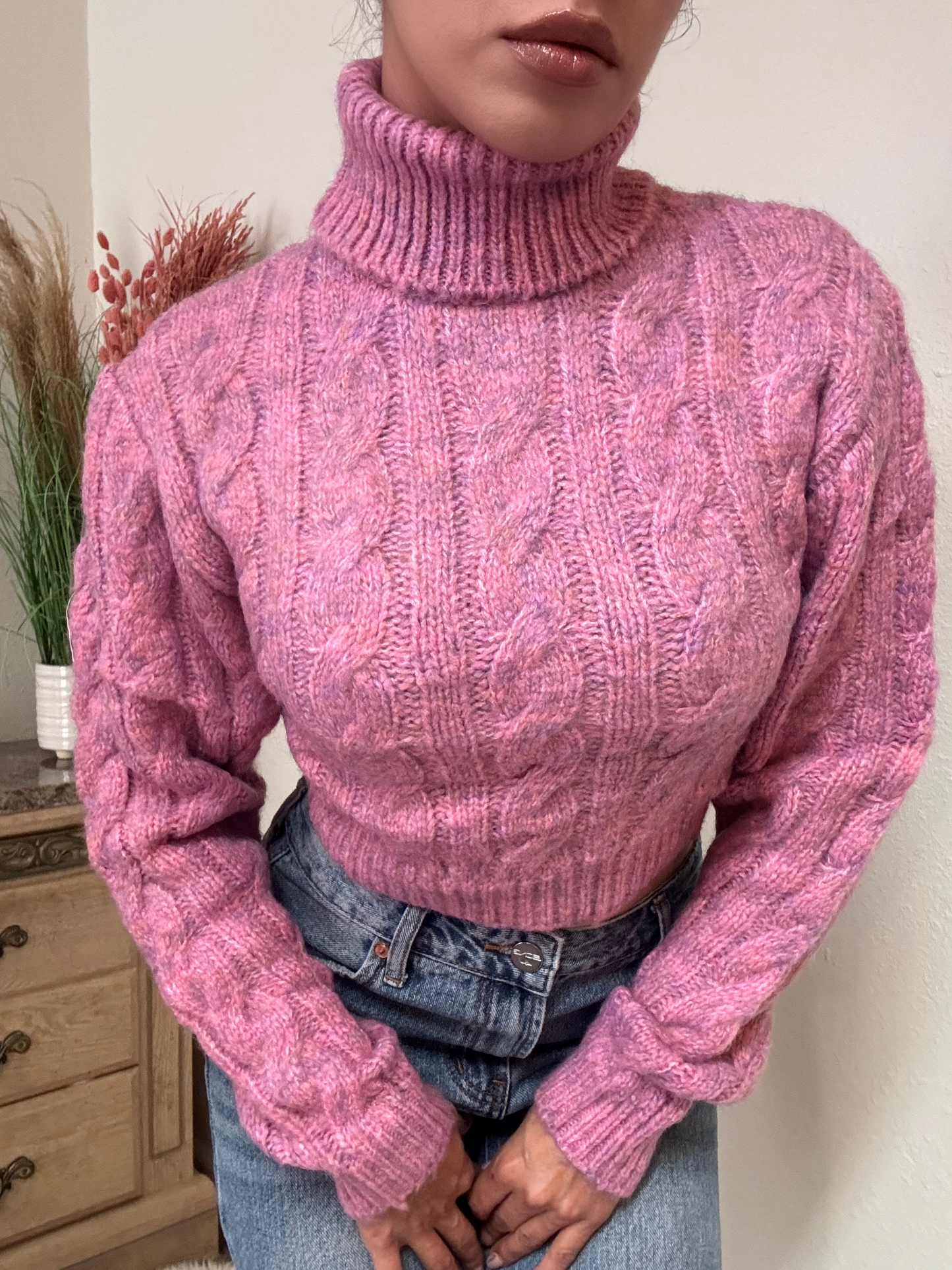 Lena Cable Knit Sweater -Dusty Pink