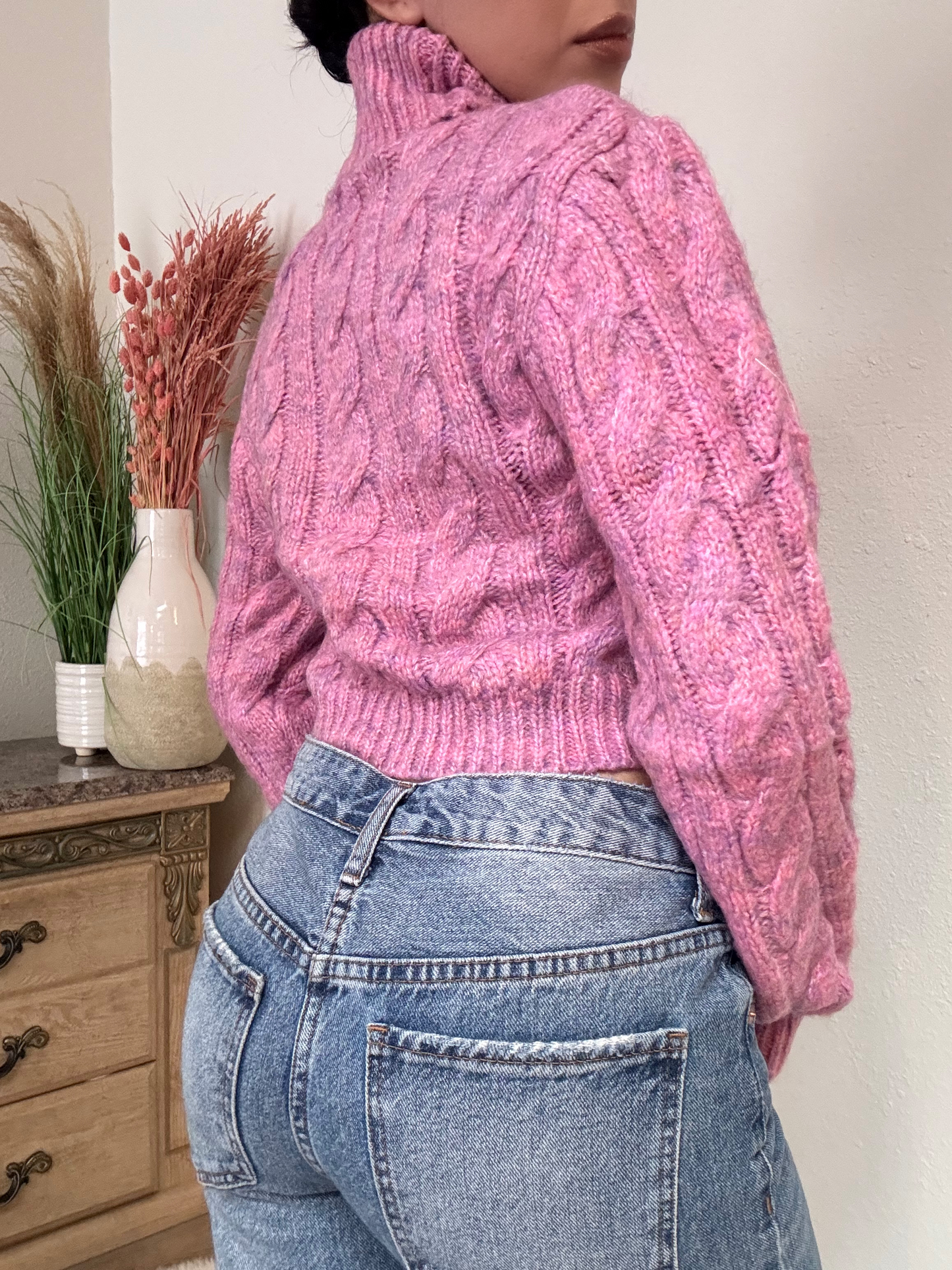 Lena Cable Knit Sweater -Dusty Pink